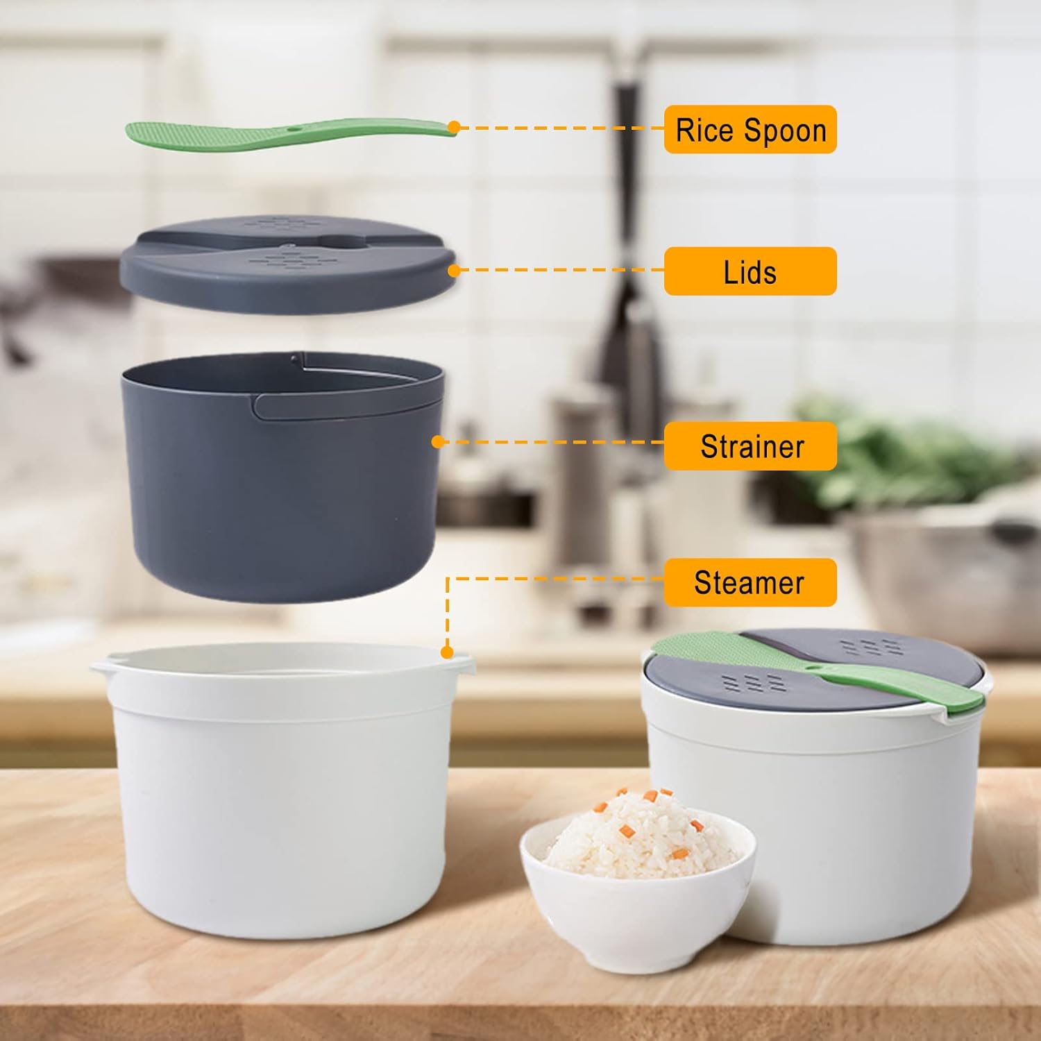 Cuociriso Microonde 2 Litri con Coperchio e Colino, Verde - immagine 4