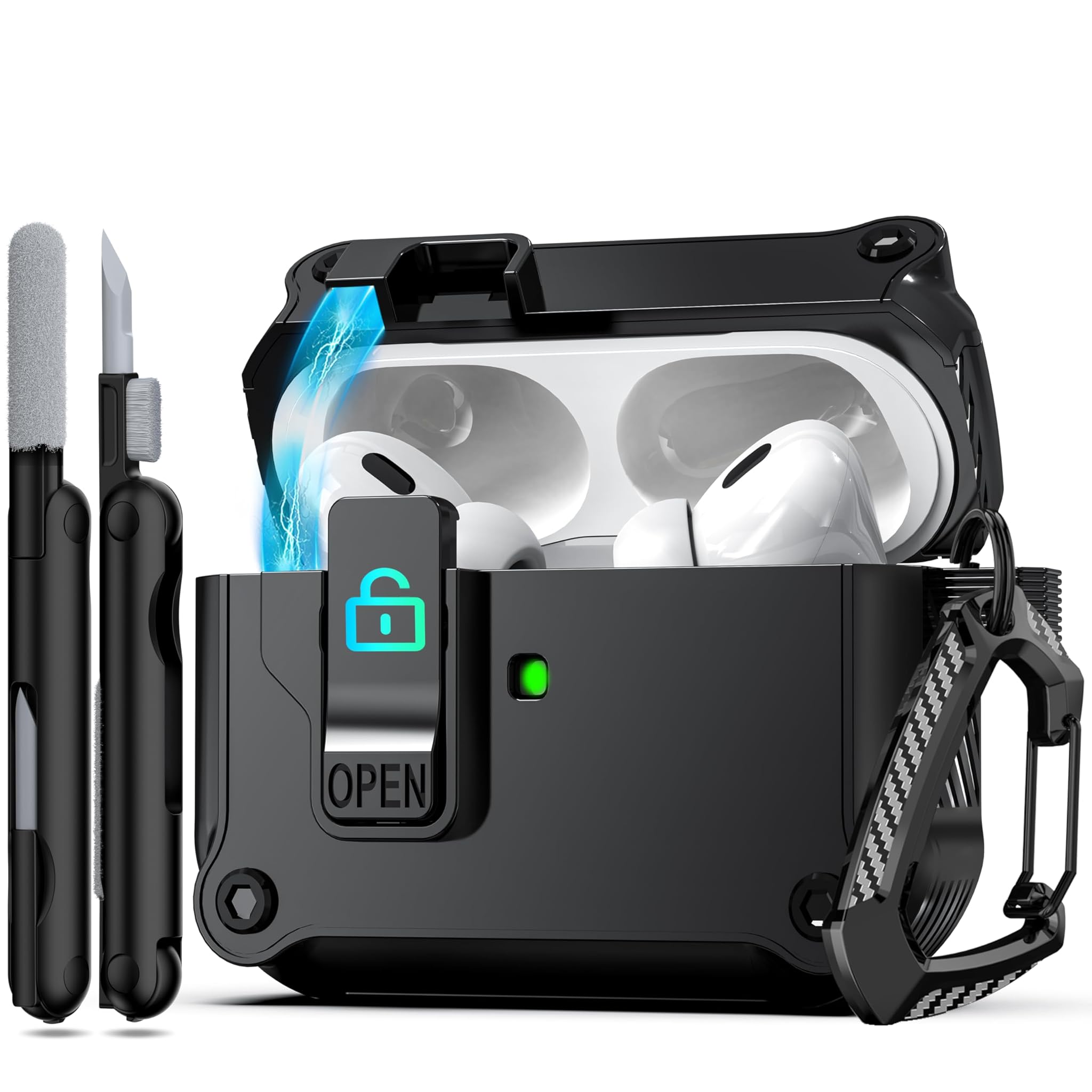 Rfunguango Custodia AirPods Pro 2 in Carbonio, Nero