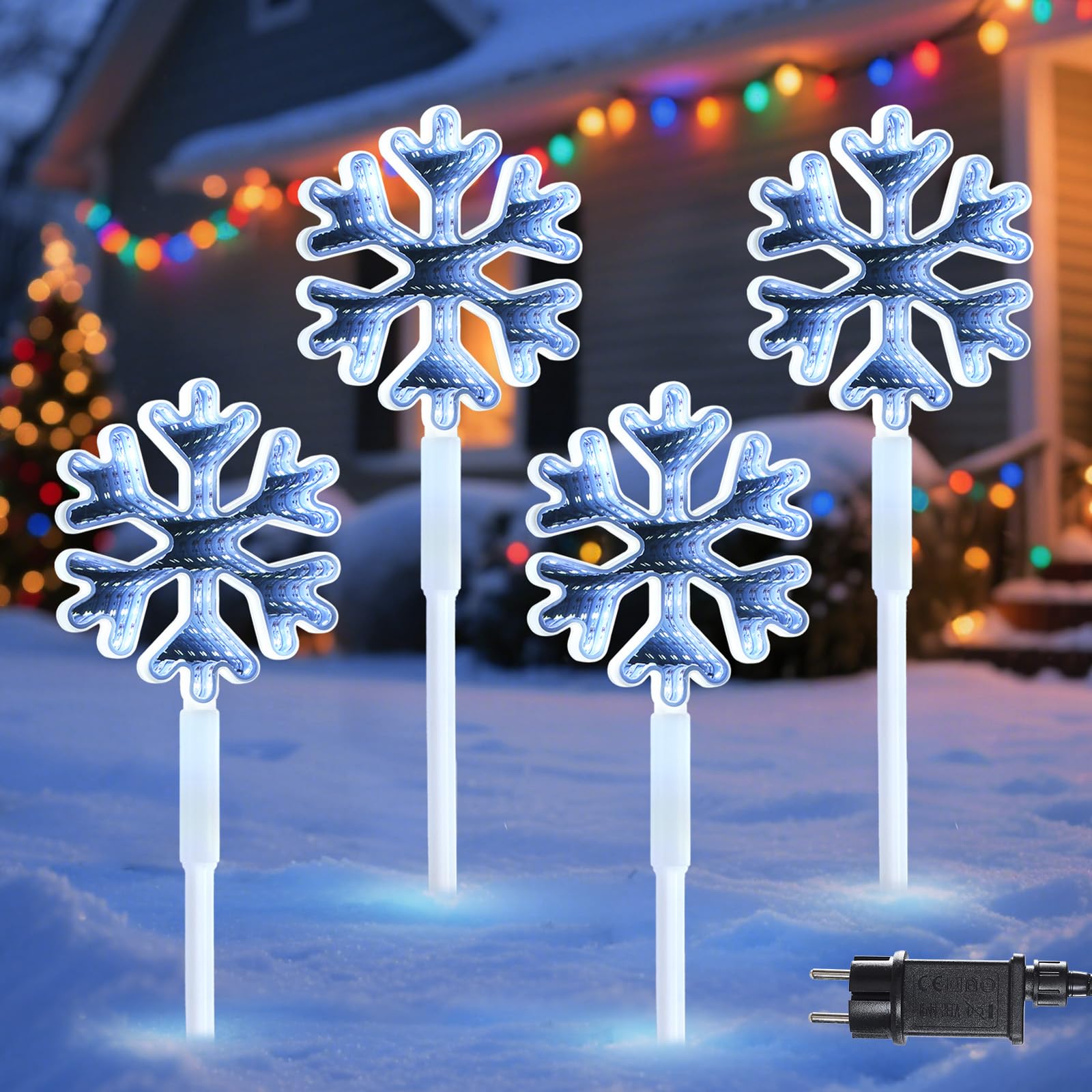 Quntis 4 Pezzi Luci Natale Esterno Fiocchi di Neve