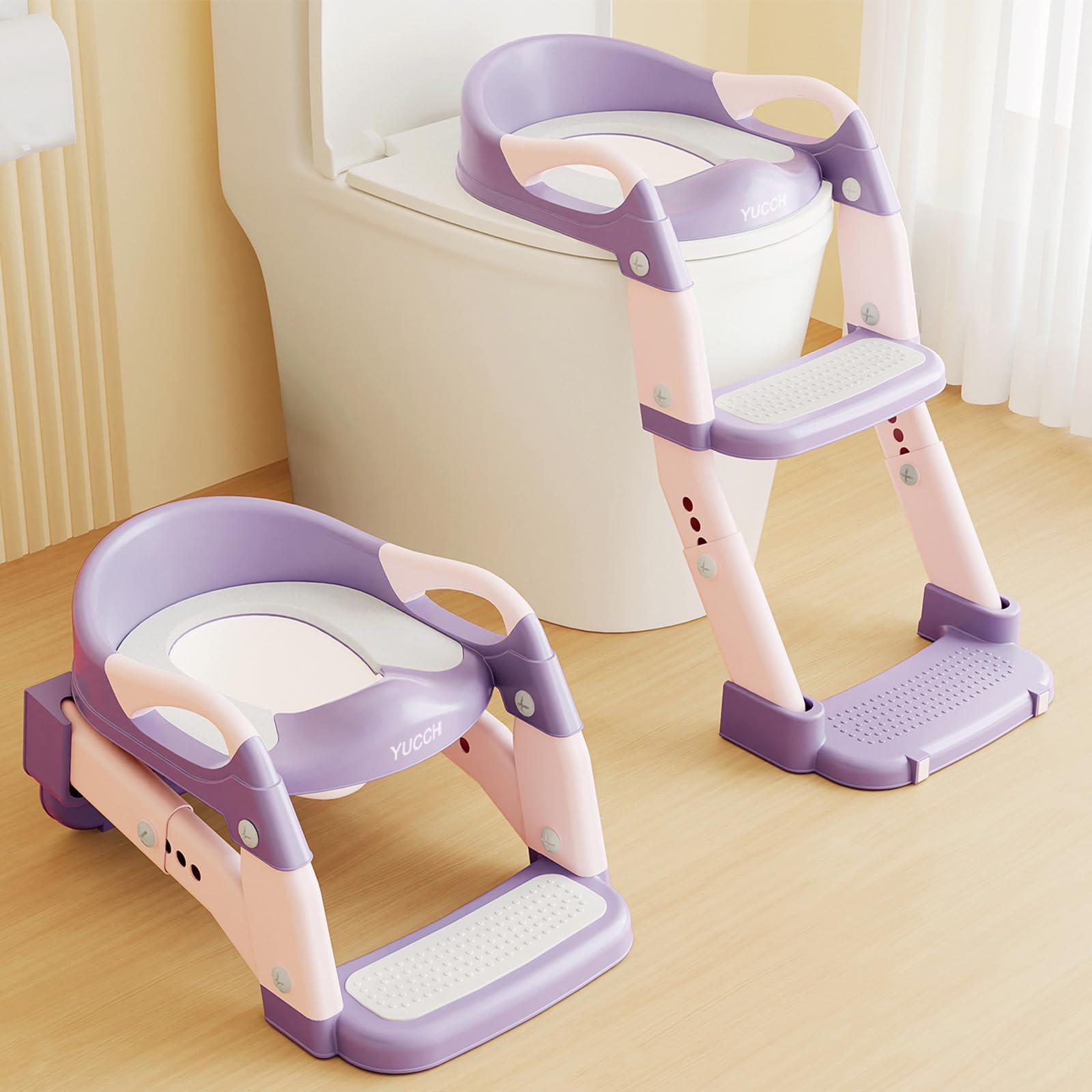 Yucch Riduttore WC Bambini con Scaletta 2 in 1, Rosa
