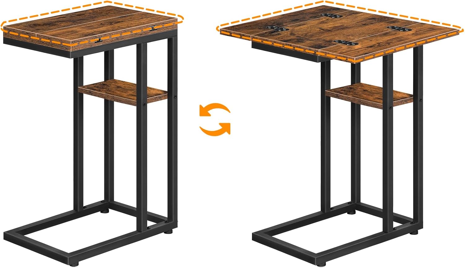 Hoobro Tavolino a C Pieghevole, Marrone Vintage - immagine 7