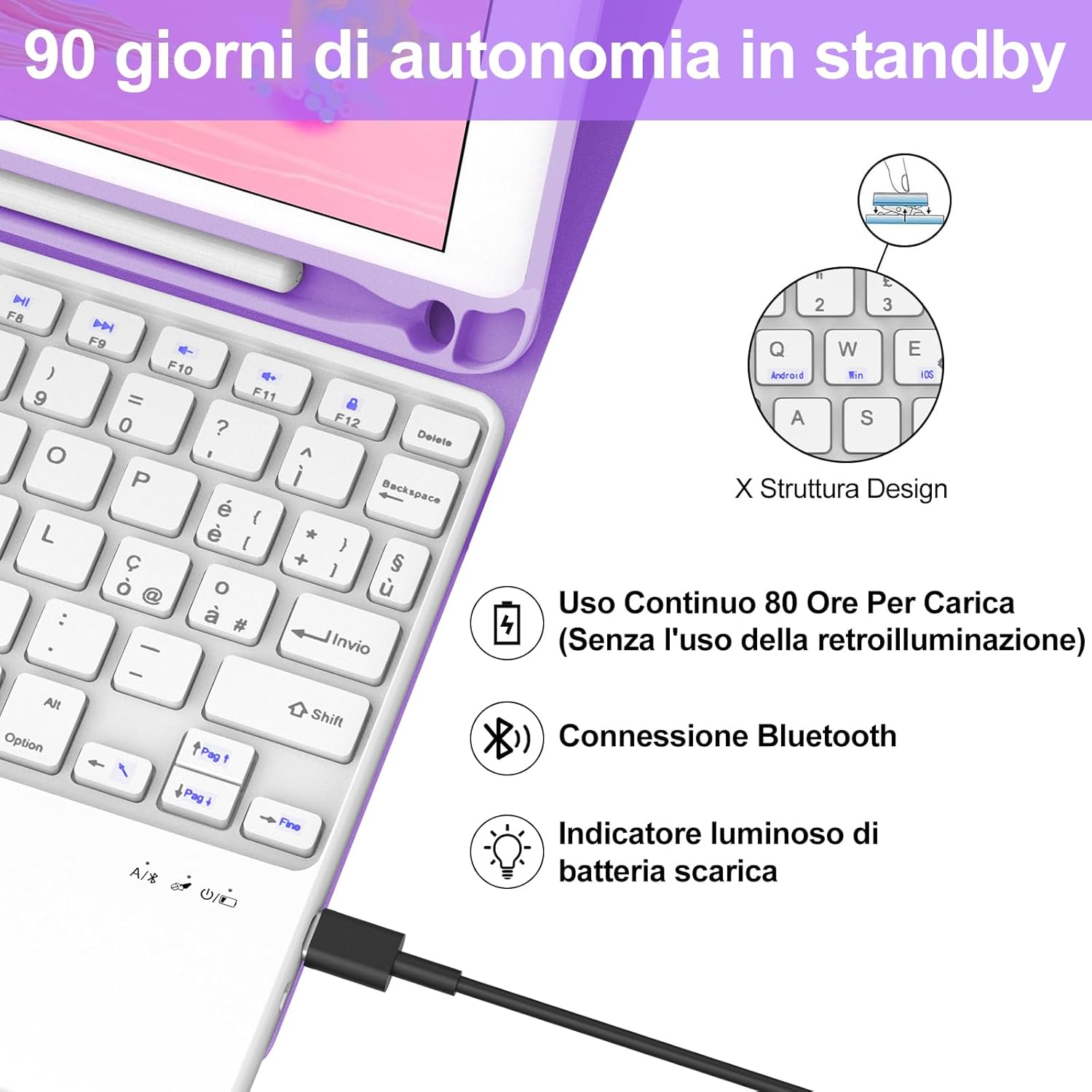 Iveoppe Tastiera iPad 6 Gen 9.7" 2018 con Trackpad, Viola - immagine 4
