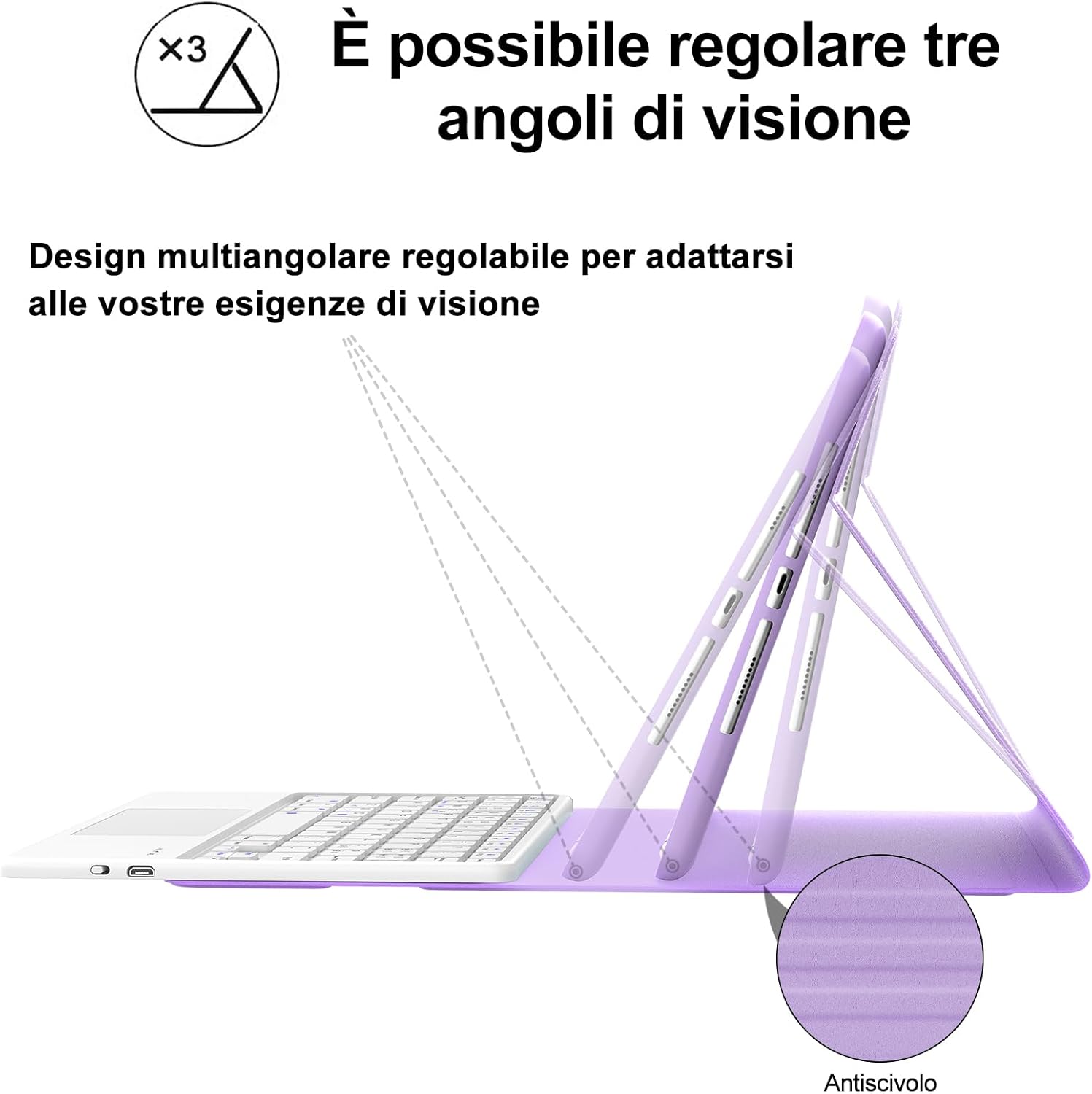 Iveoppe Tastiera iPad 6 Gen 9.7" 2018 con Trackpad, Viola - immagine 5