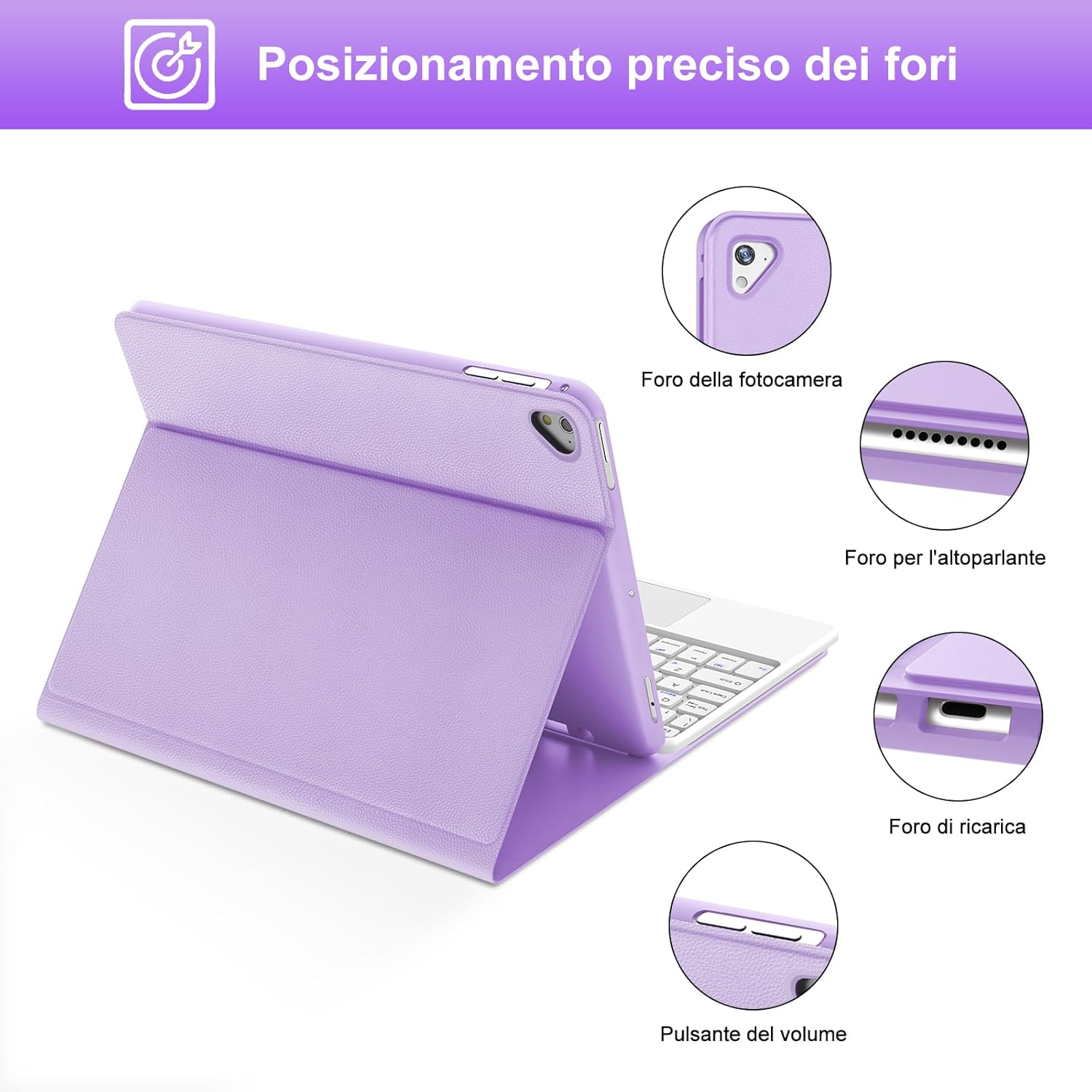 Iveoppe Tastiera iPad 6 Gen 9.7" 2018 con Trackpad, Viola - immagine 7