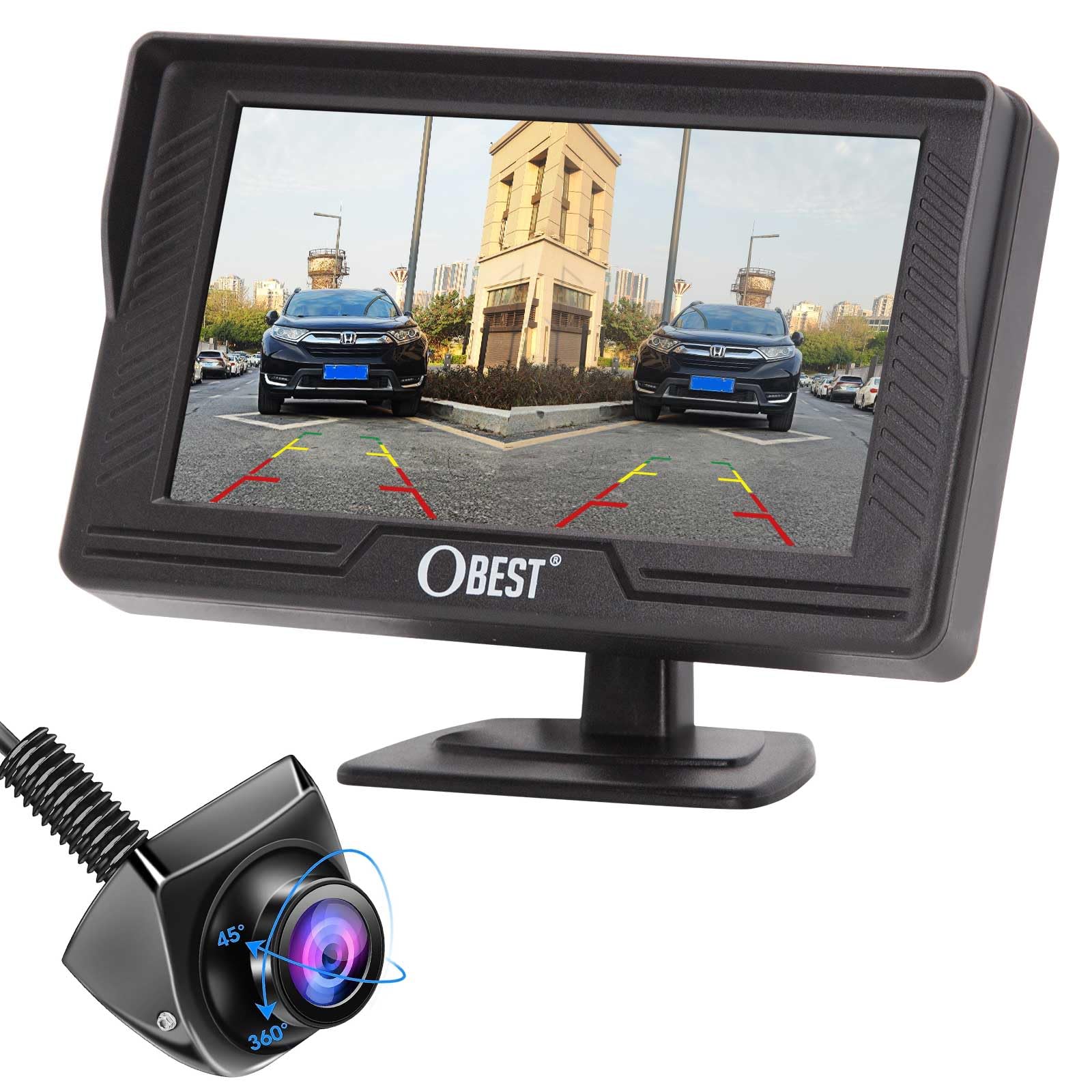 OBEST Retrocamera Auto AHD 1080p, Telecamera Posteriore Auto con Schermo Monitor 4,3" Visione Notturna, 170 ° Grandangolo IP69 Impermeabile Telecamera Retromarcia Auto per Autobus/Camion/Camper