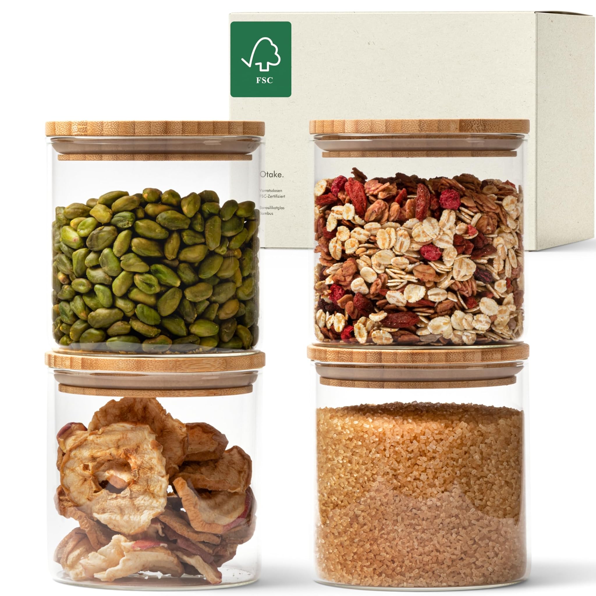 Kivy Barattoli Vetro Ermetici 4x 600ml con Coperchio