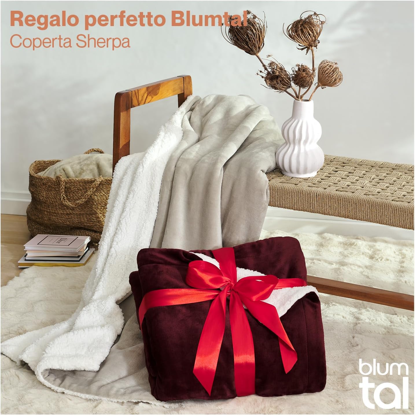 Blumtal Plaid in Pile Sherpa 220x240, Rosso Scuro - immagine 6