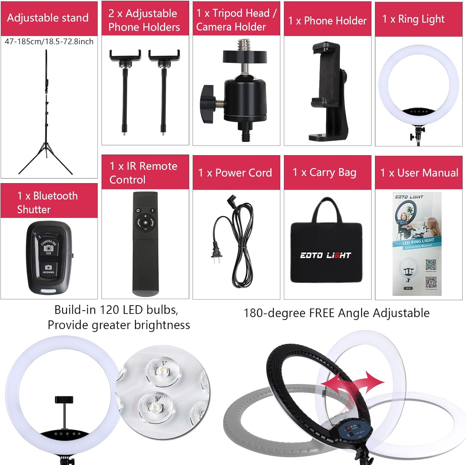 Eoto Light - Luce Anello LED 19 pollici con Treppiede - immagine 5