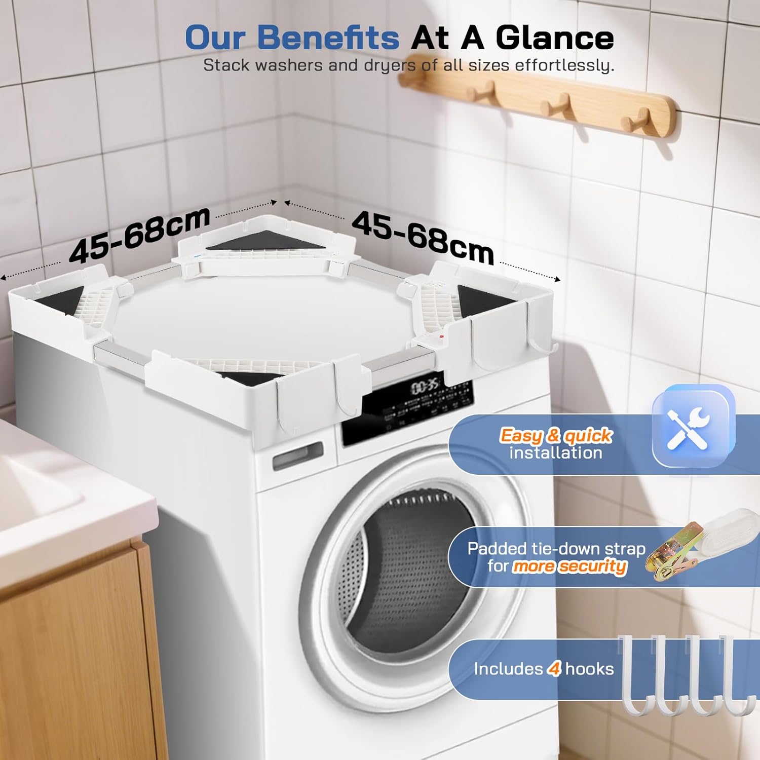 Kit Sovrapposizione Lavatrice Asciugatrice Regolabile - immagine 2