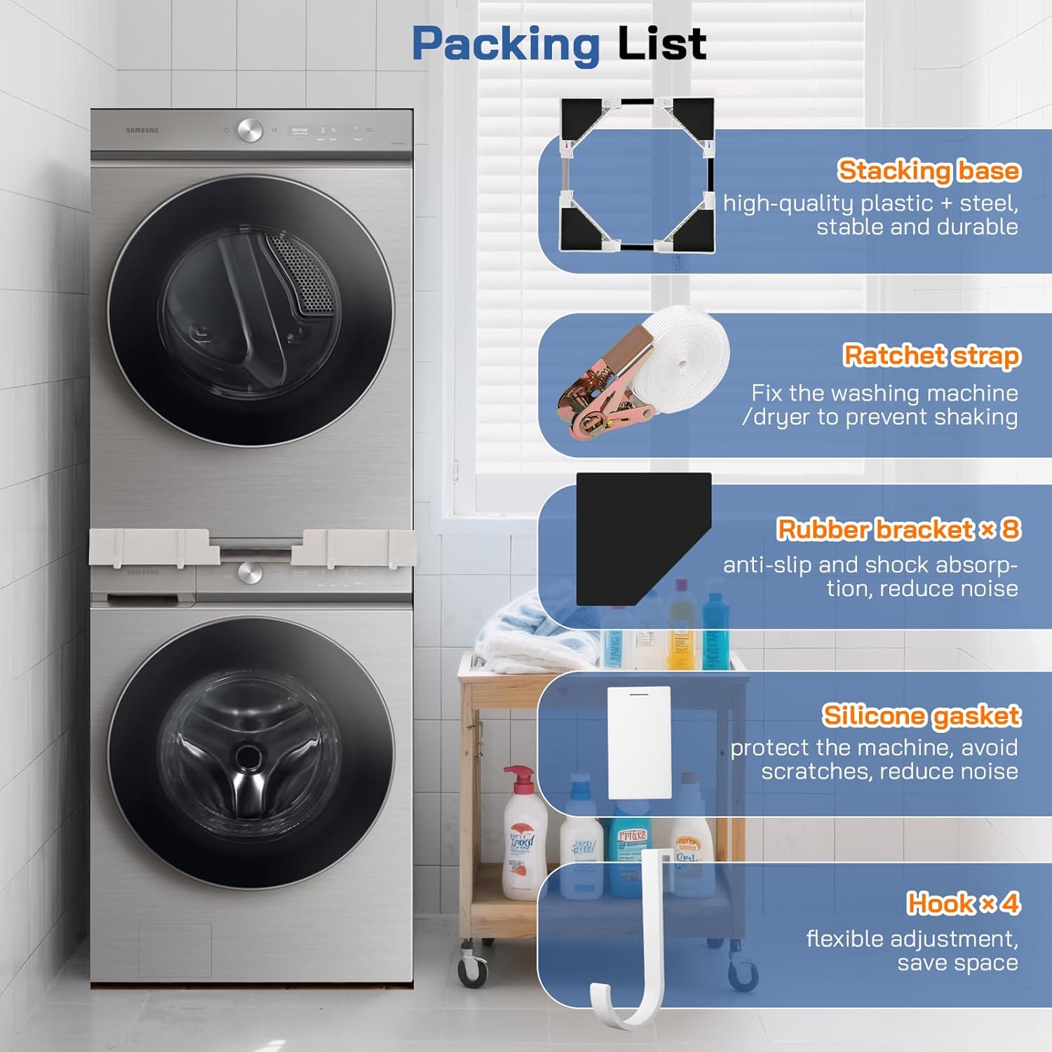 Kit Sovrapposizione Lavatrice Asciugatrice Regolabile - immagine 4