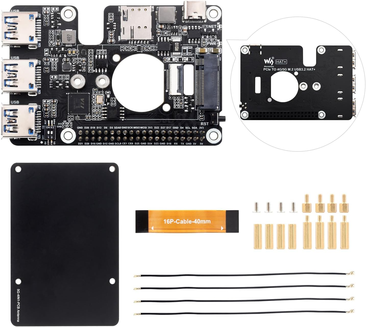 Waveshare PCIe to M.2 4G/5G and USB 3.2 HAT - immagine 1