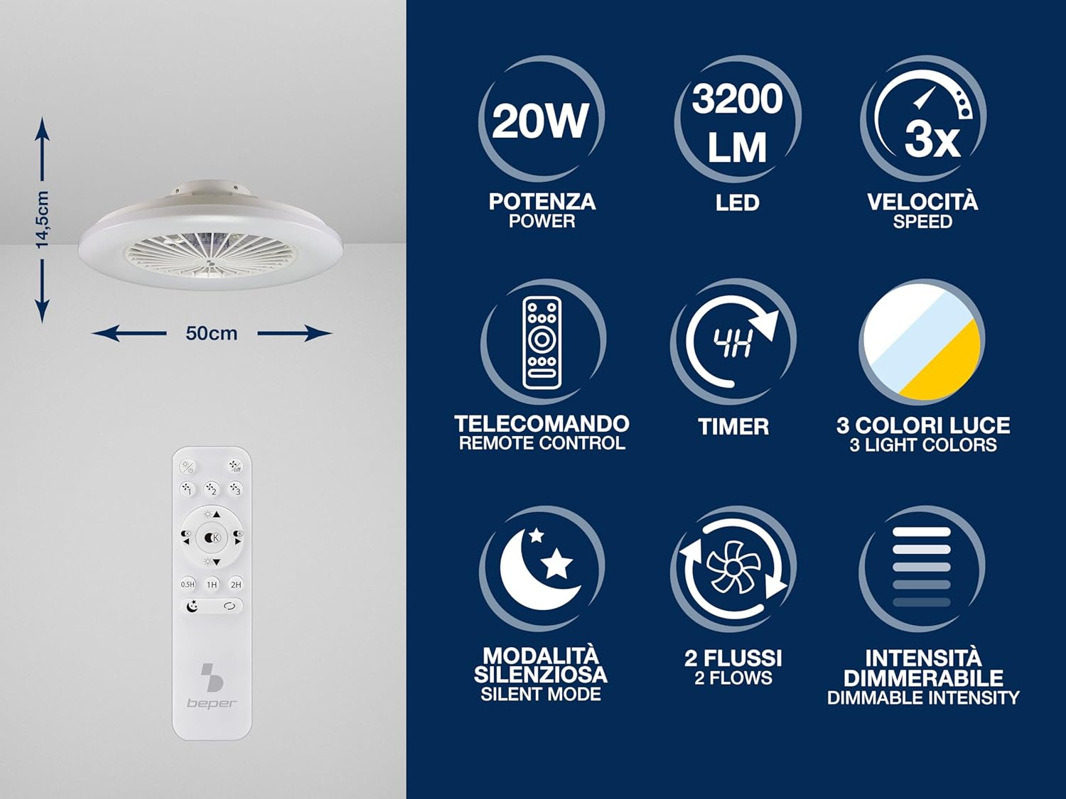 Beper P206VEN640 Ventilatore da Soffitto con Luce LED - immagine 2