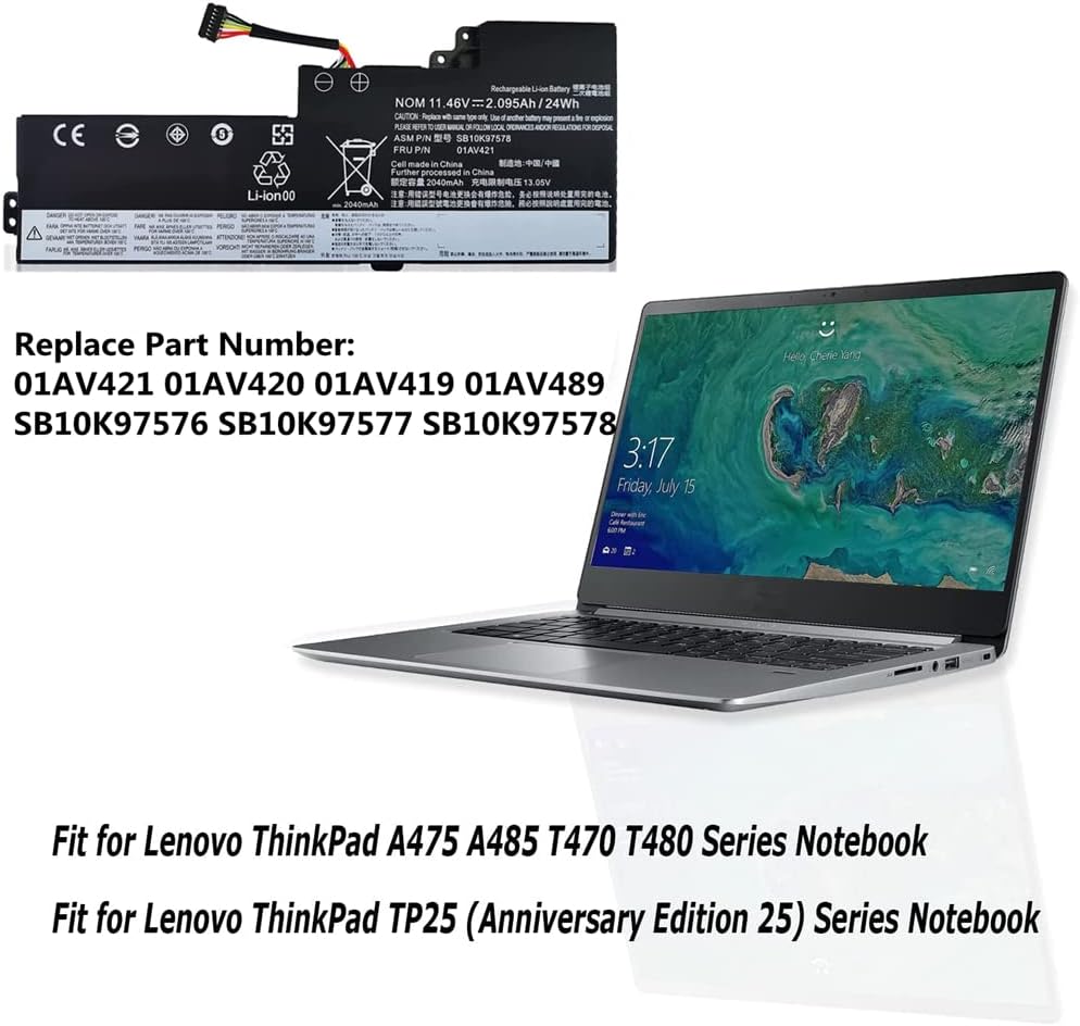 Askc 01AV420 Batteria Laptop 24Wh per ThinkPad T470 T480 - immagine 4