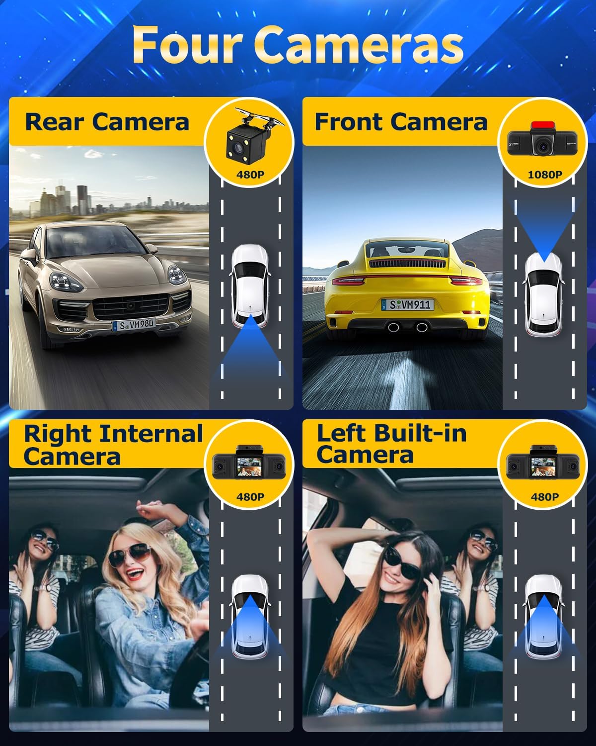 Nhopeew Dash Cam 4 Canali 360° 1080P con Schermo 2" - immagine 2