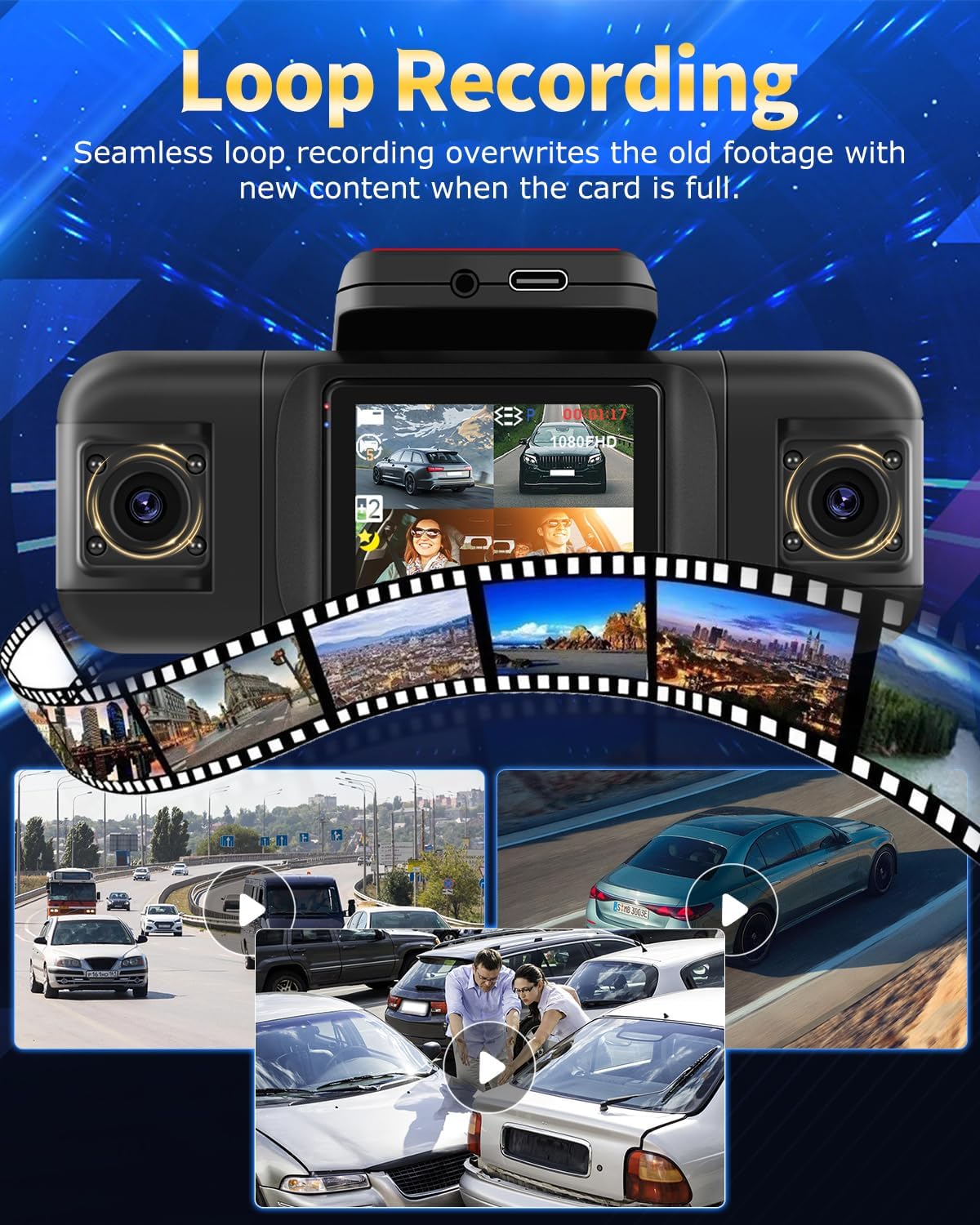 Nhopeew Dash Cam 4 Canali 360° 1080P con Schermo 2" - immagine 6