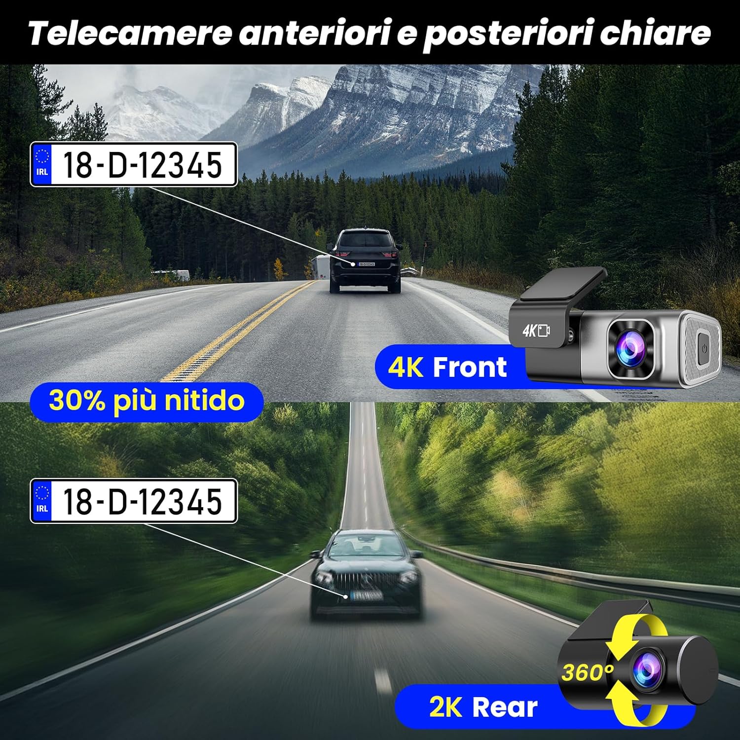 Dash Cam Auto 4K Anteriore e 2K Posteriore con SD 64G - immagine 3