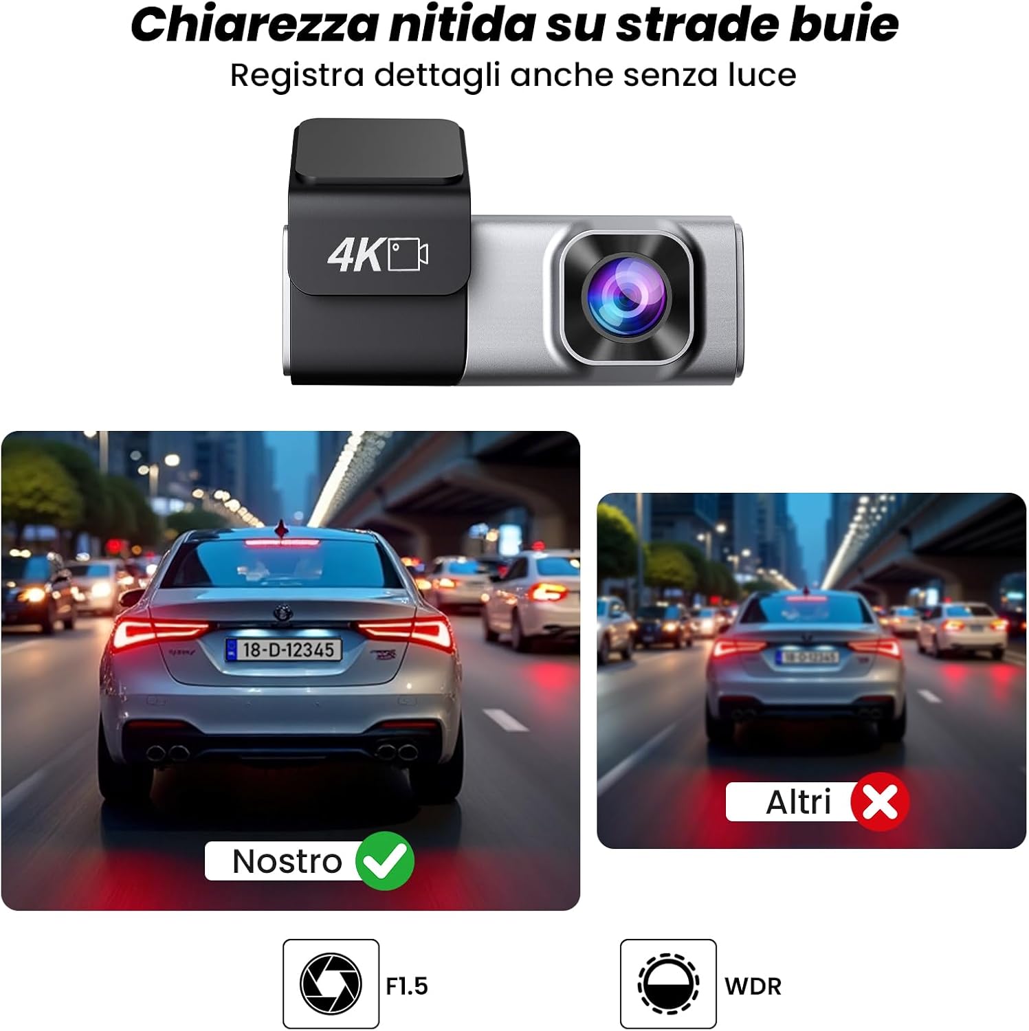 Dash Cam Auto 4K Anteriore e 2K Posteriore con SD 64G - immagine 6