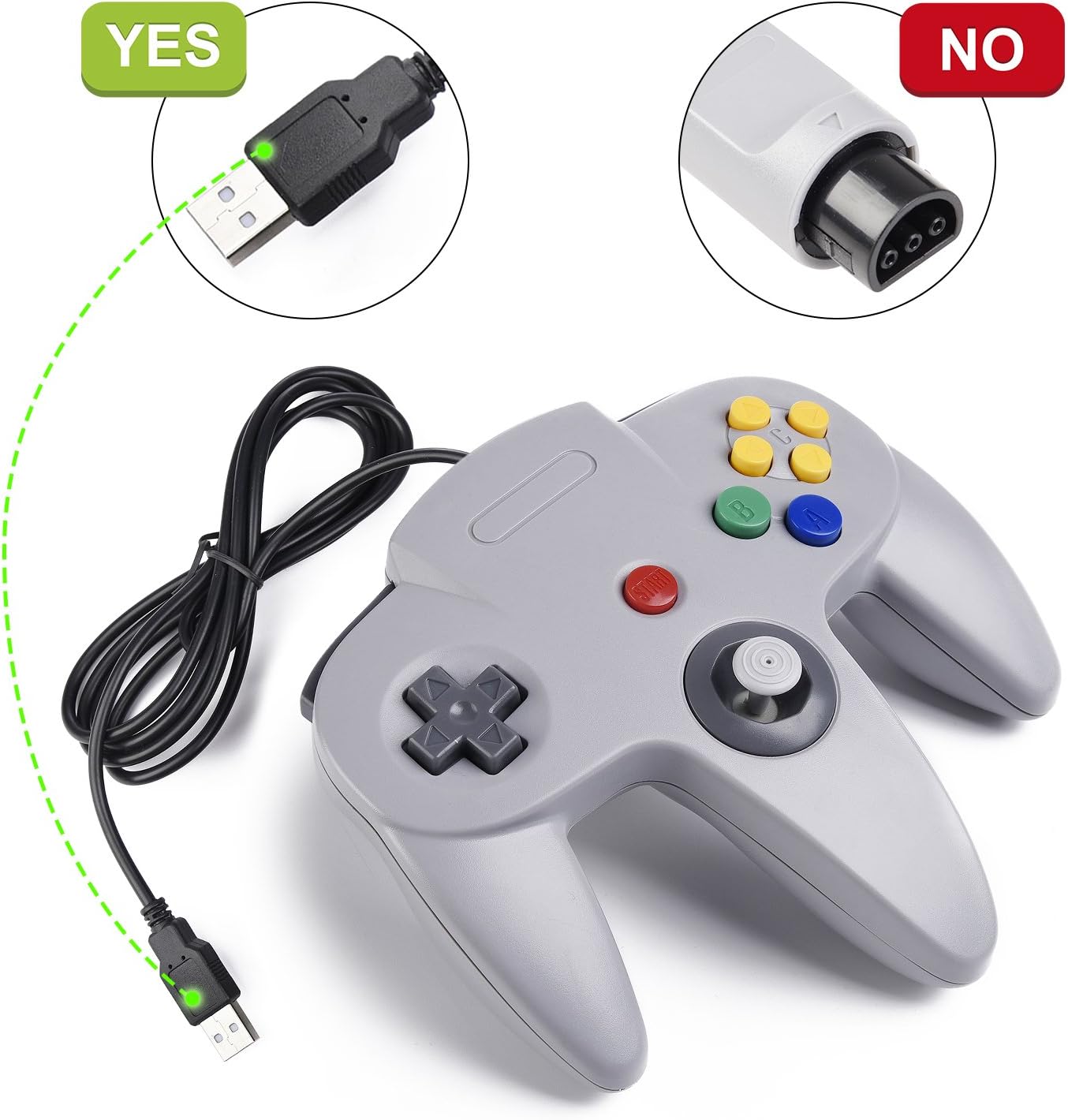 miadore Classic Controller N64 Retro USB Gamepad Joystick Grigio 2 pacchi - immagine 2