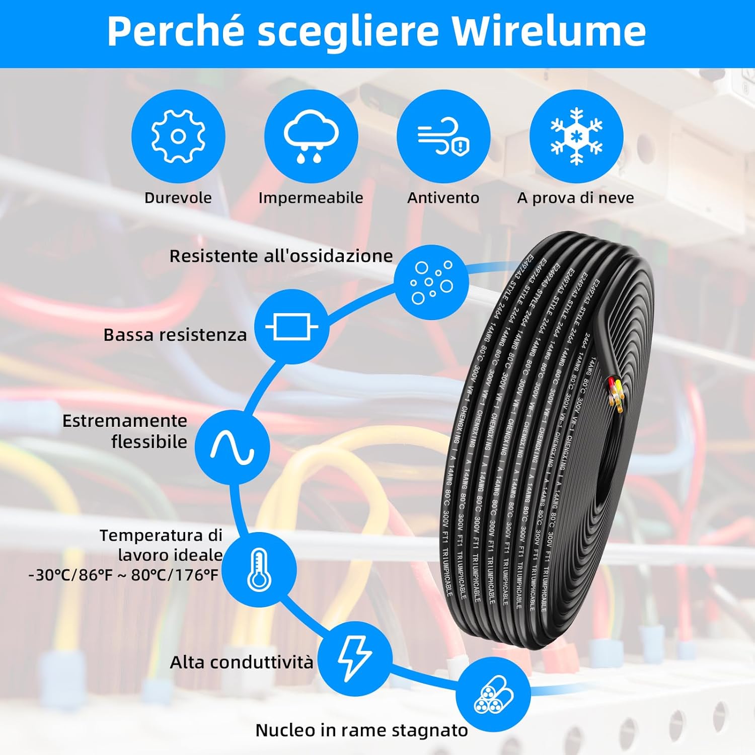 Wirelume Cavo Elettrico 14AWG 5 Core 30,48M - immagine 4