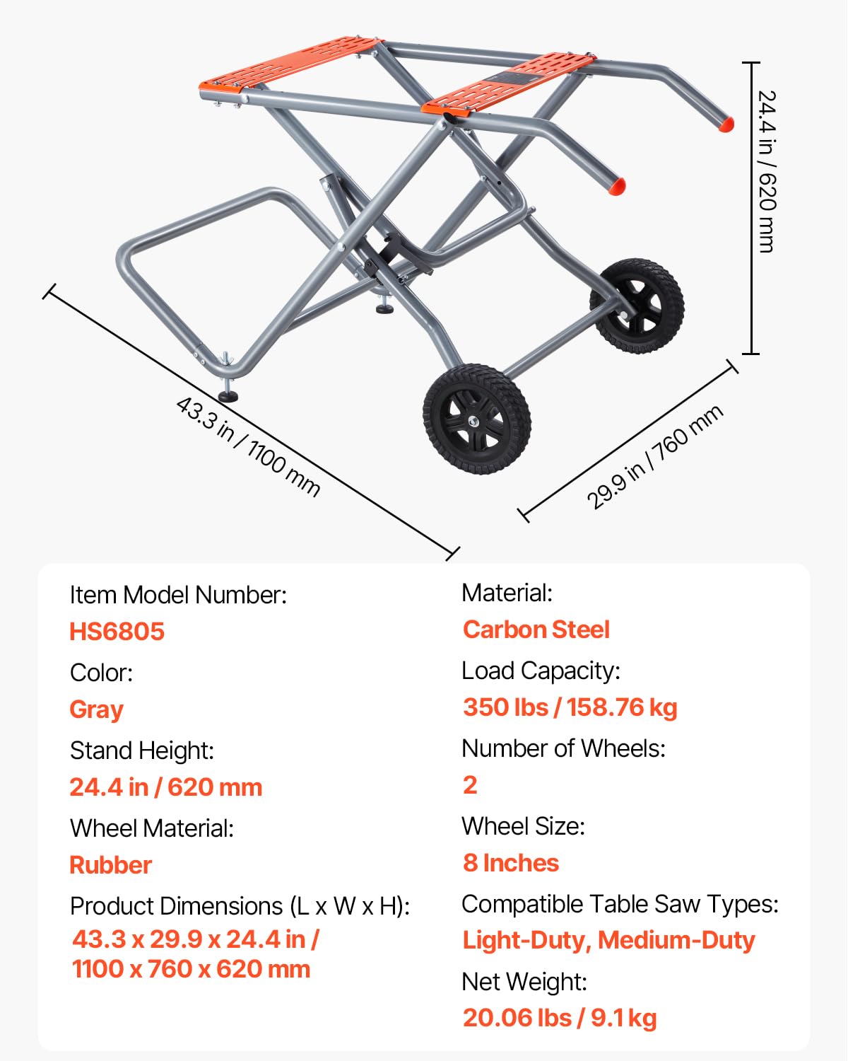 Vevor Supporto per Troncatrice da Tavolo Pieghevole - immagine 7