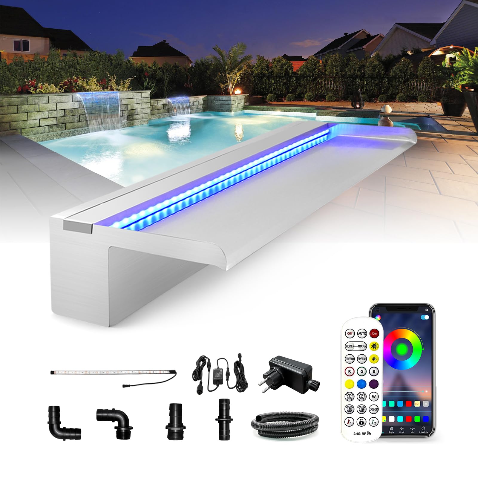 Longrun Spillo delle Cascate in Acciaio Inossidabile 60cm