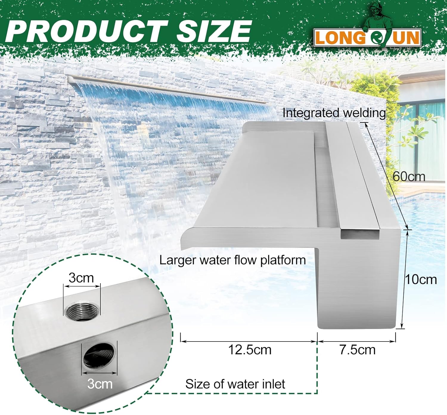 Longrun Spillo delle Cascate in Acciaio Inossidabile 60cm - immagine 3