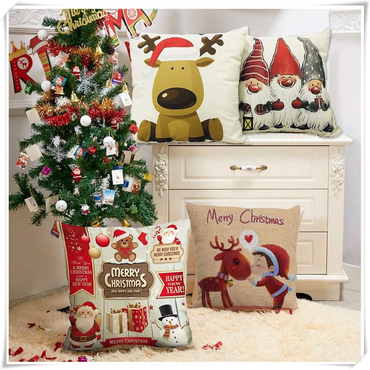 4 Pezzi Federe Natalizie Cuscini 45x45cm - immagine 2