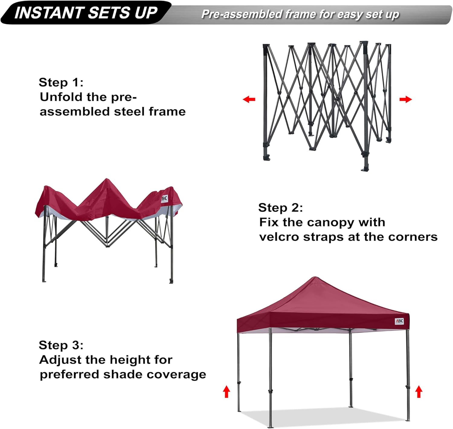 Abccanopy Gazebo Pop Up Tenda Commerciale 8x20, Bordeaux - immagine 2