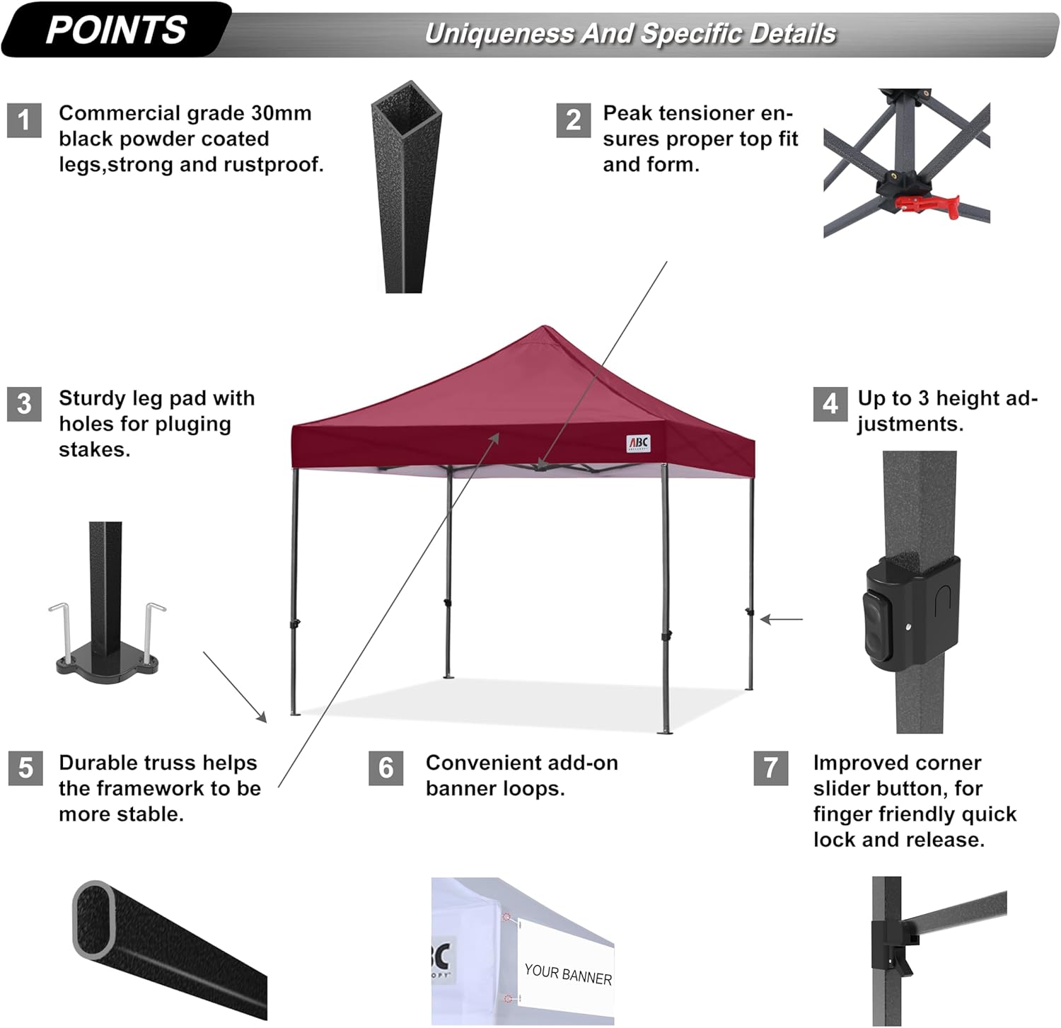 Abccanopy Gazebo Pop Up Tenda Commerciale 8x20, Bordeaux - immagine 3