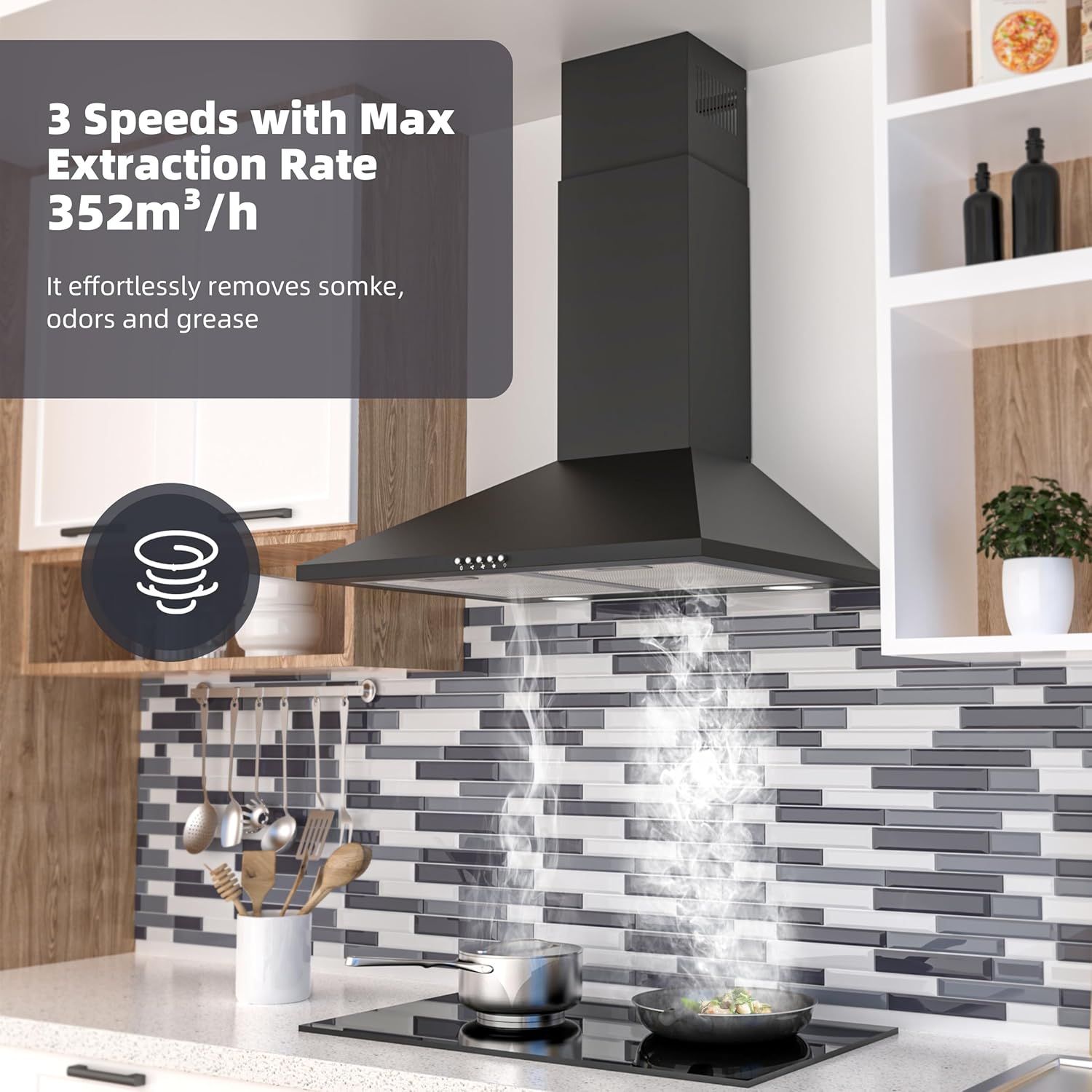 Firegas Cappa Aspirante da Parete 60 cm, Nera - immagine 3