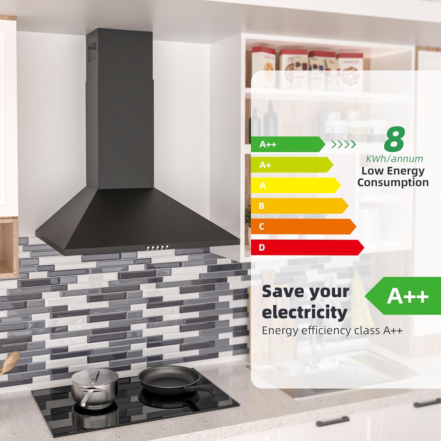 Firegas Cappa Aspirante da Parete 60 cm, Nera - immagine 9