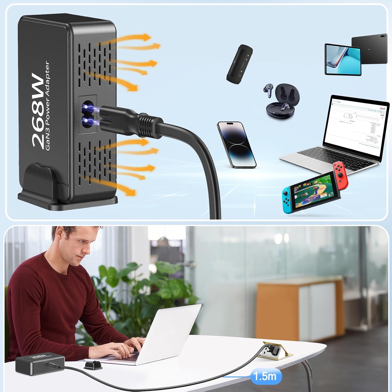 Ablink Caricatore USB C Multiplo 268W GaN III 8 Porte - immagine 2