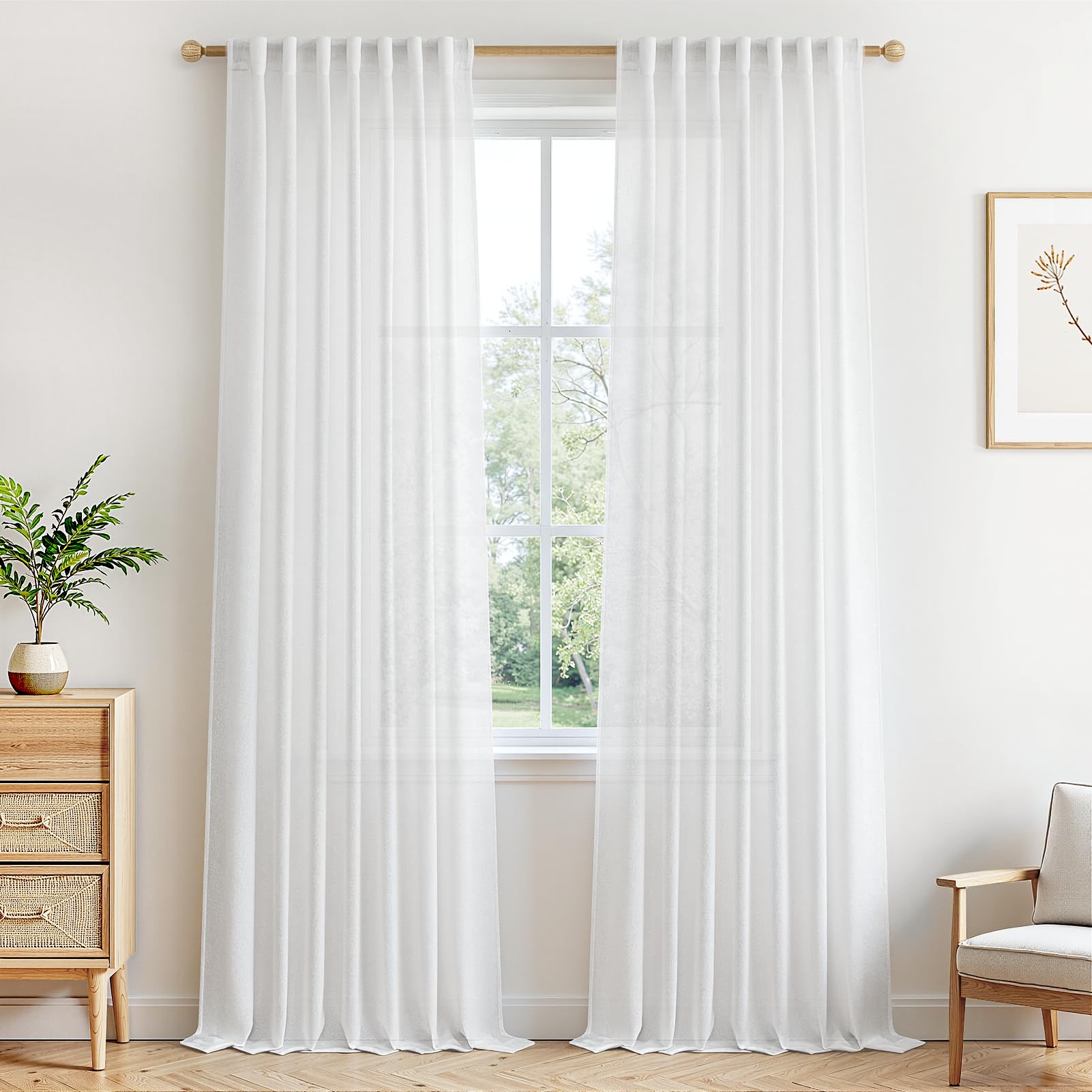 Mrtrees Tende Lino Semitrasparenti Bianche 140x260 cm - 2 Pezzi