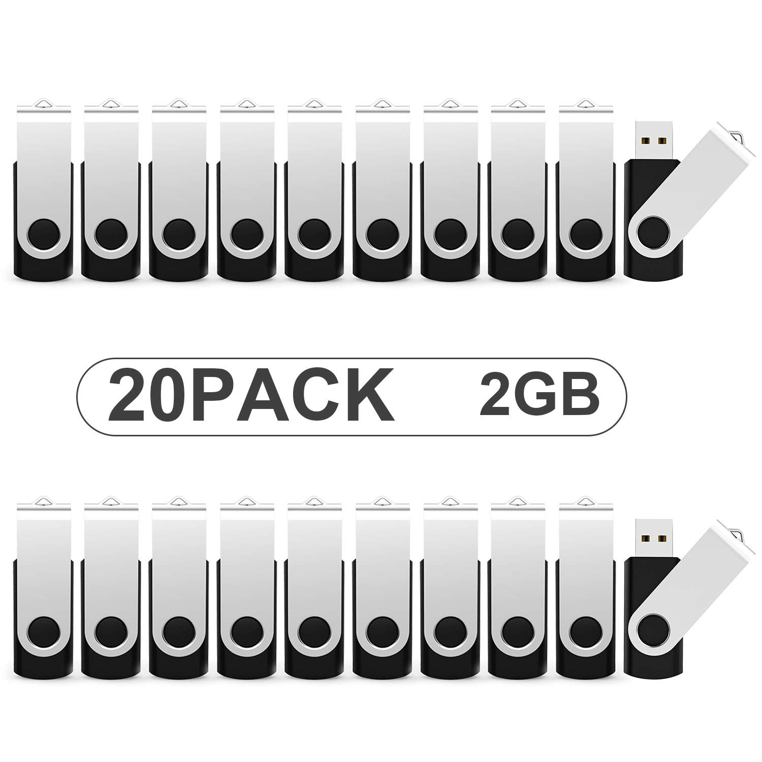 Kootion Chiavetta USB 2.0 da 2GB, Set 20 Pezzi Nero