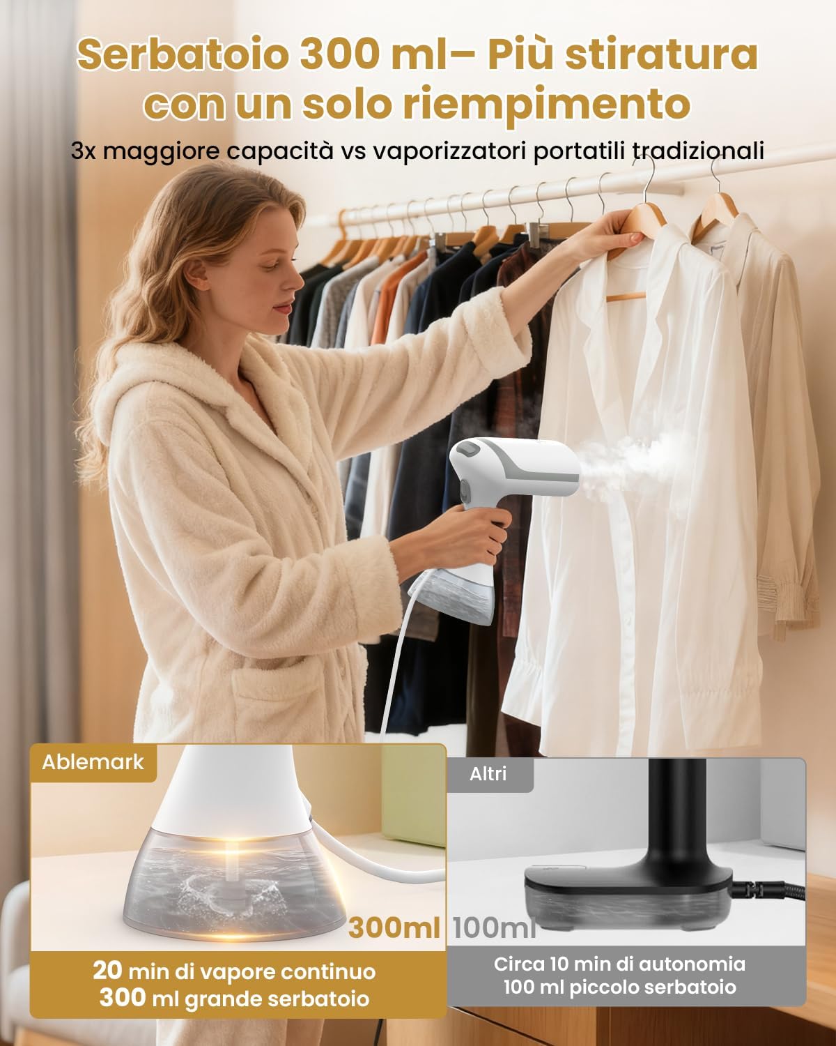 Stiratore Verticale a Vapore 1500W con Serbatoio 300ml - immagine 4