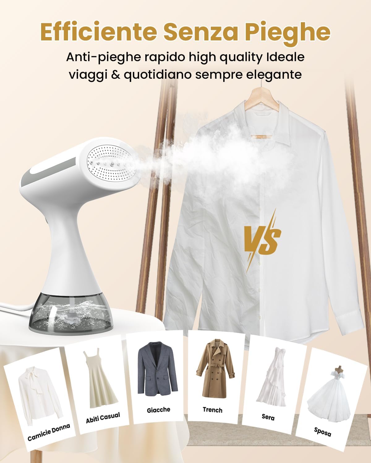 Stiratore Verticale a Vapore 1500W con Serbatoio 300ml - immagine 5