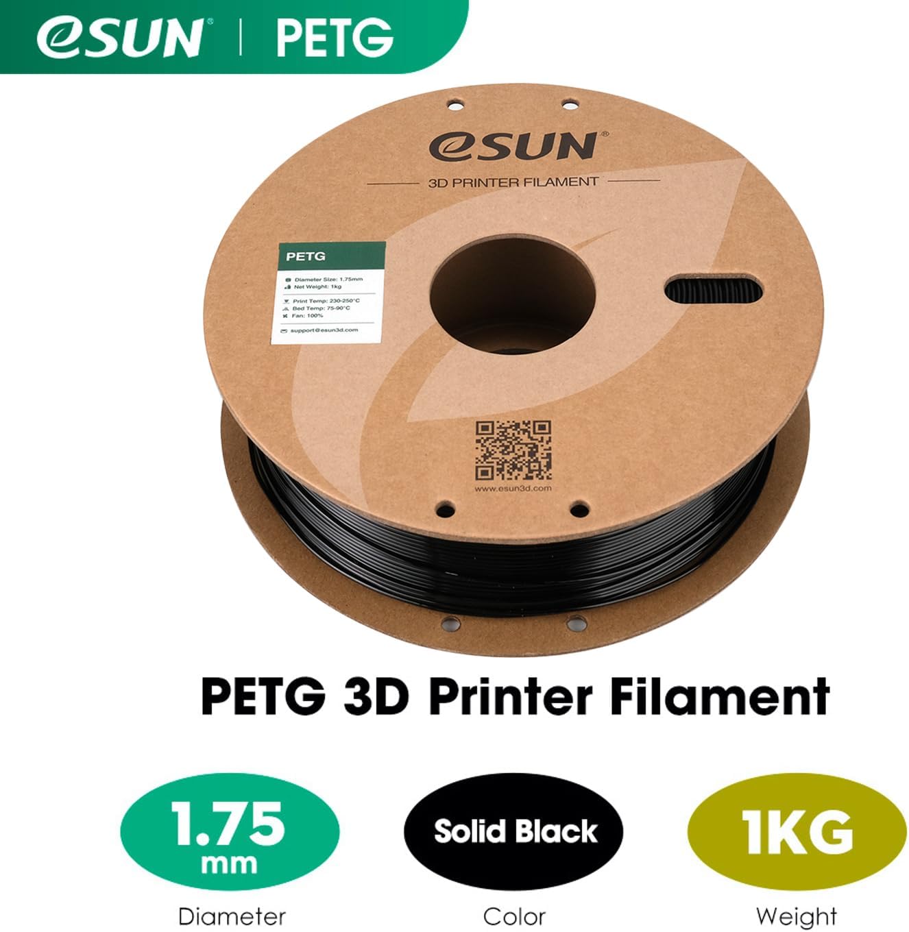 Esun Filamento PETG 1.75mm Nero Solido 1kg - immagine 2
