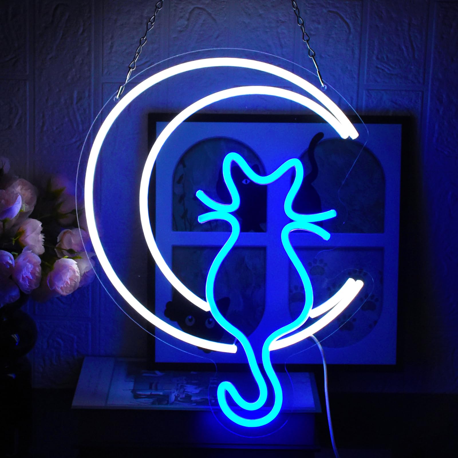 Insegna Neon LED Gatto Lunare Dimmerabile
