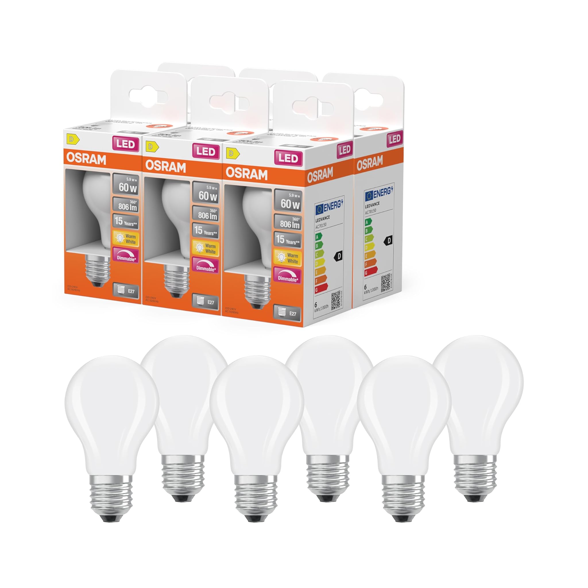 Osram Lampada LED Superstar A60 E27 Dimmerabile, 6-Pack