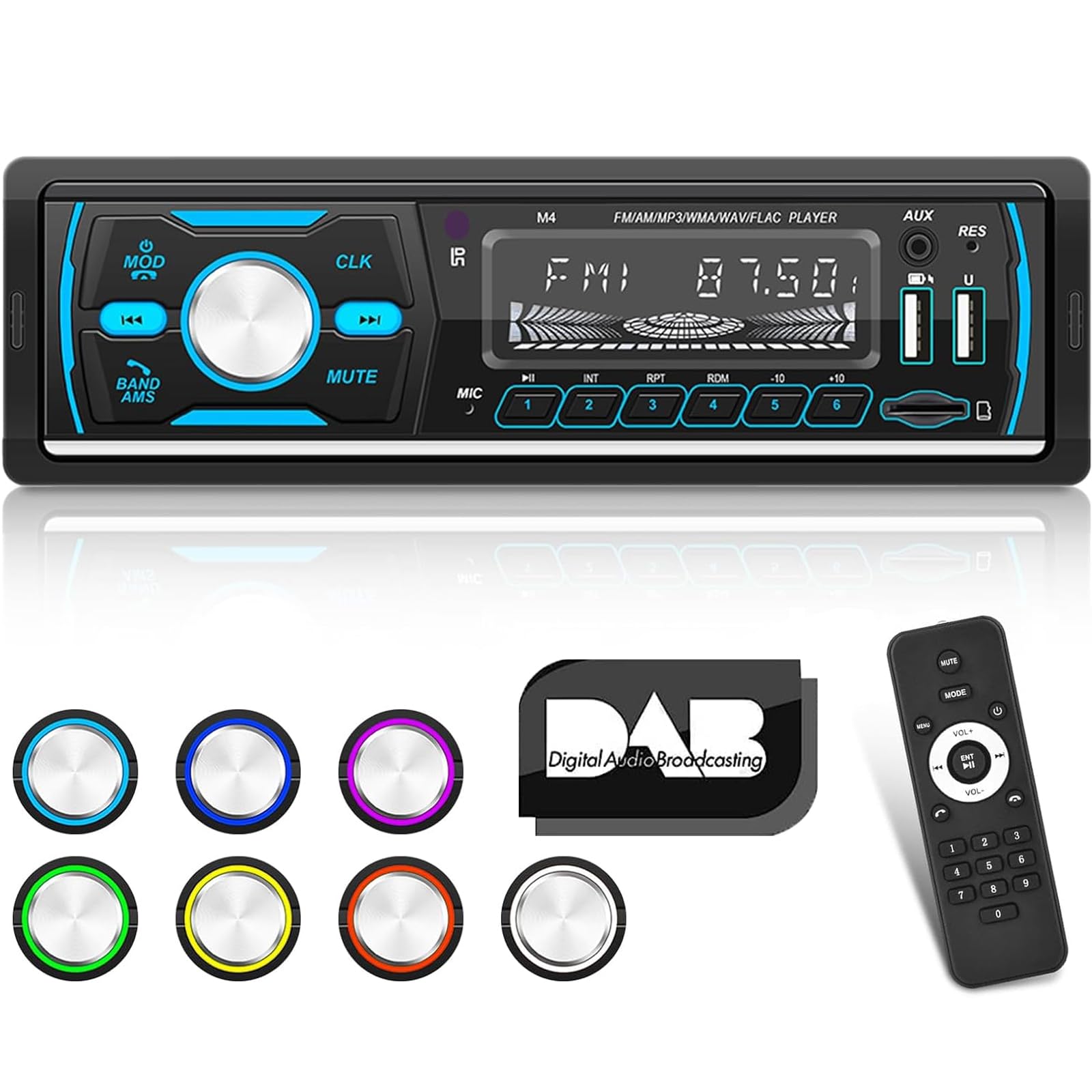 Autoradio DAB 1 Din con Bluetooth e Radio FM AM RDS