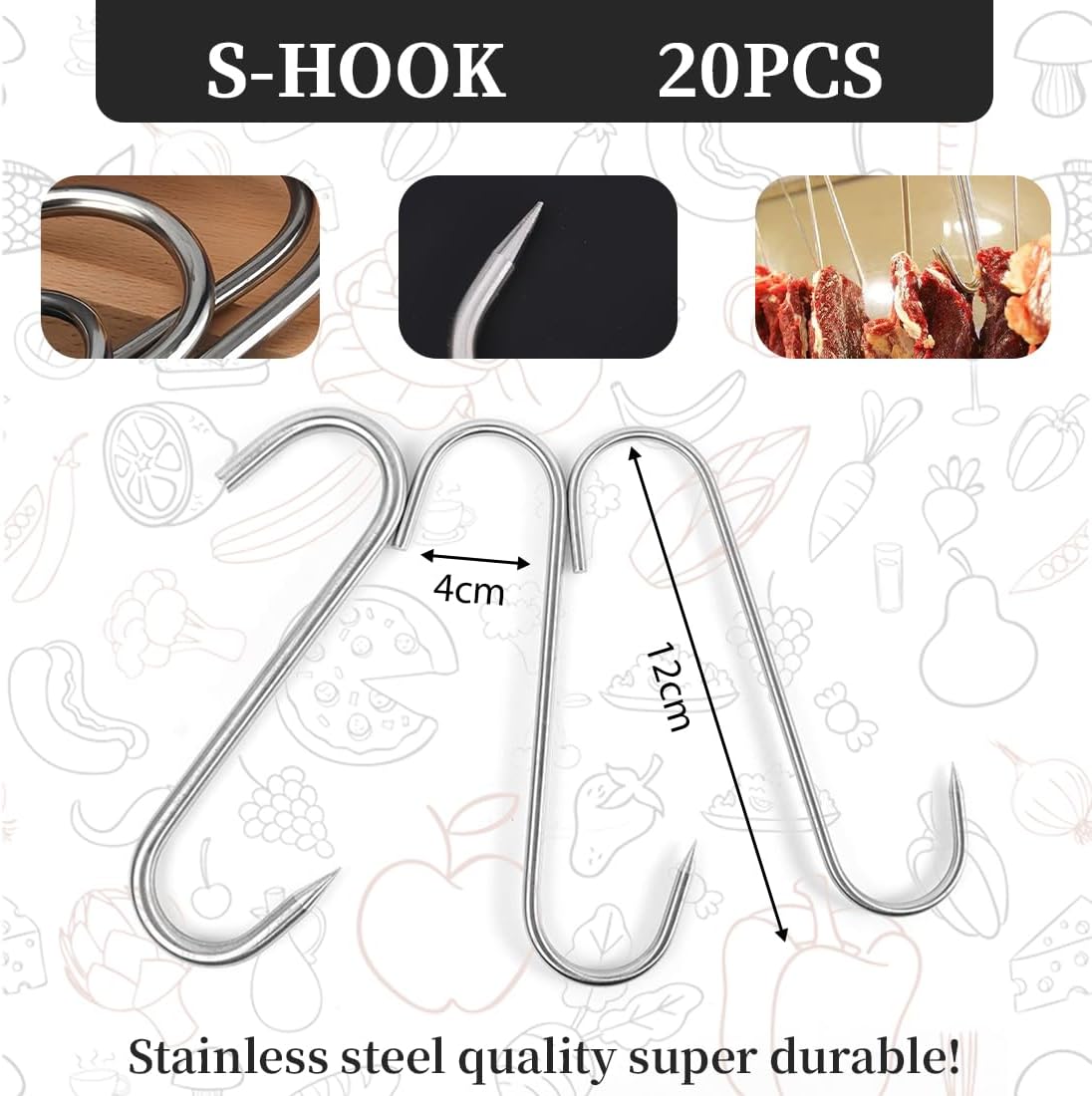 Ganci a S per Carne in Acciaio Inox - 20 pezzi - immagine 2
