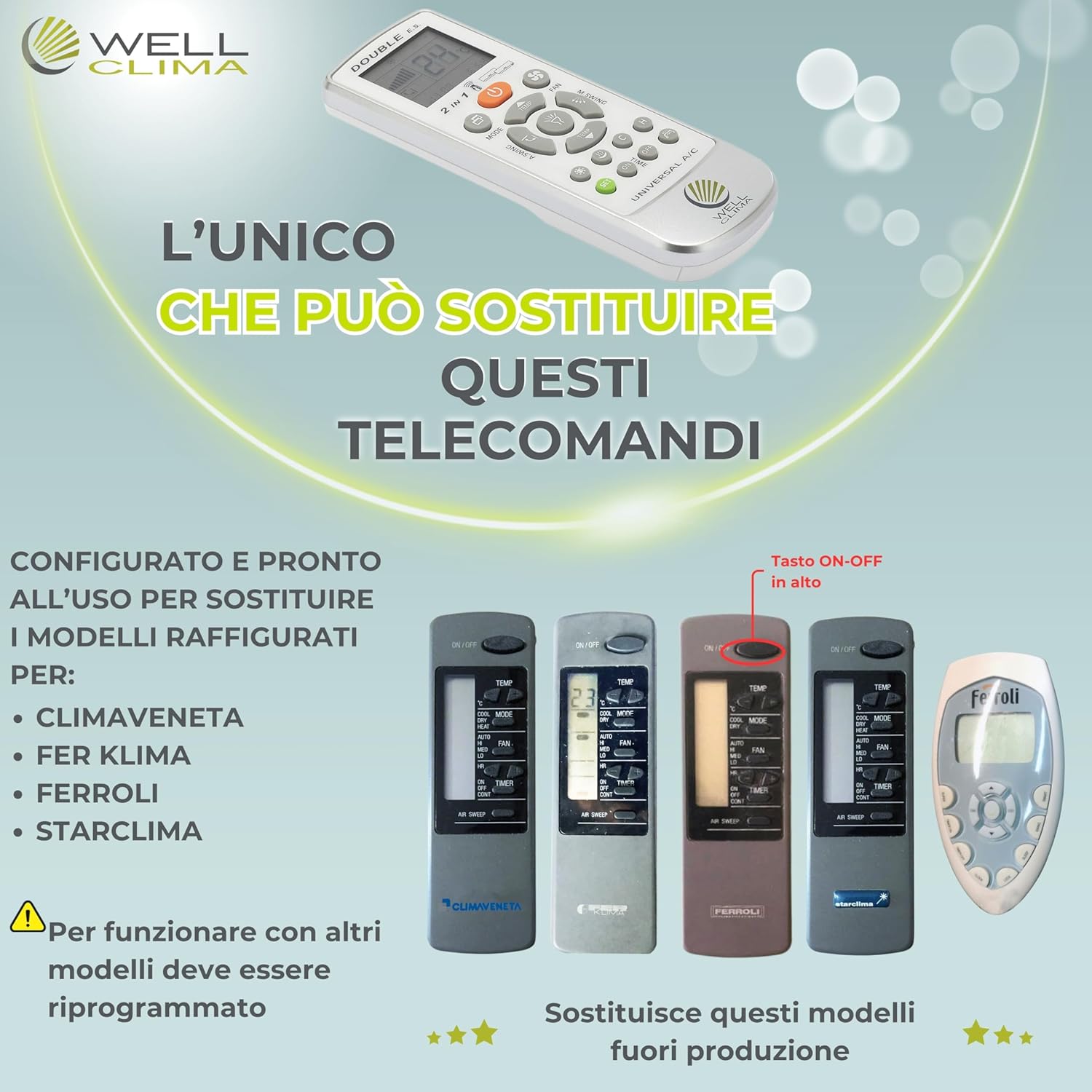 Wellclima - Telecomando per Ferroli, Fer Klima, Climaveneta - immagine 2