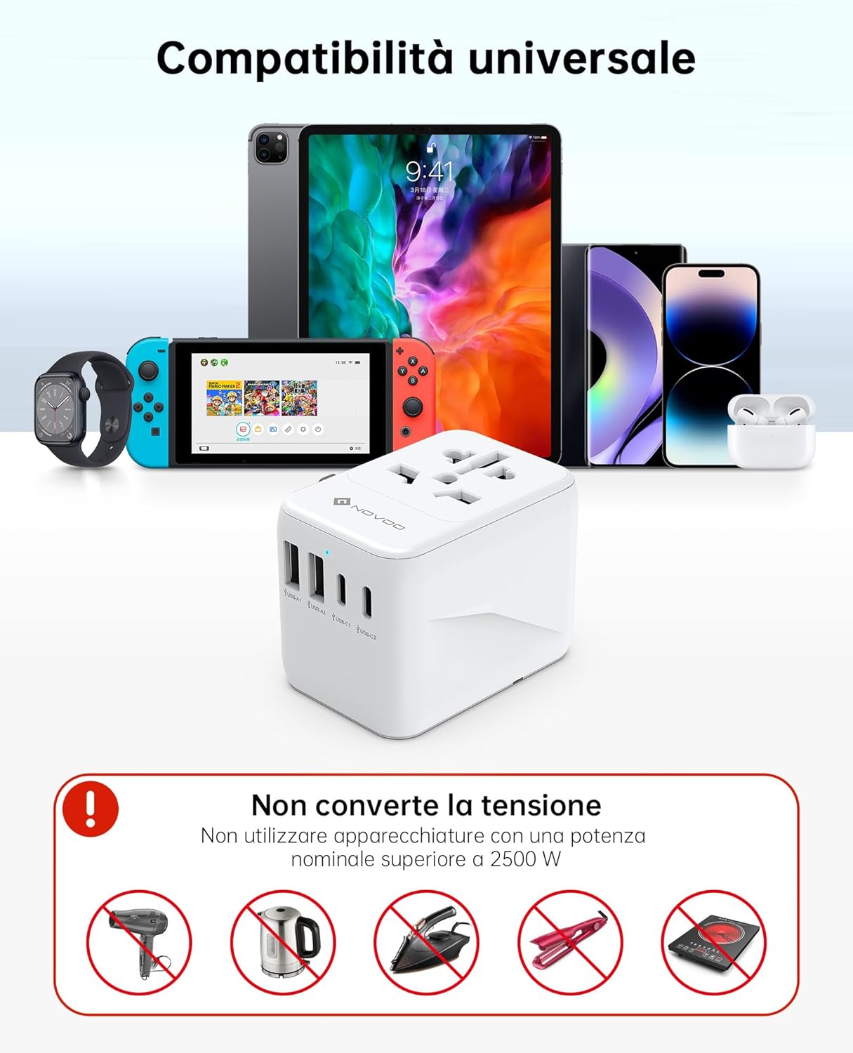 Novoo Adattatore Universale da Viaggio PD 21W - immagine 5