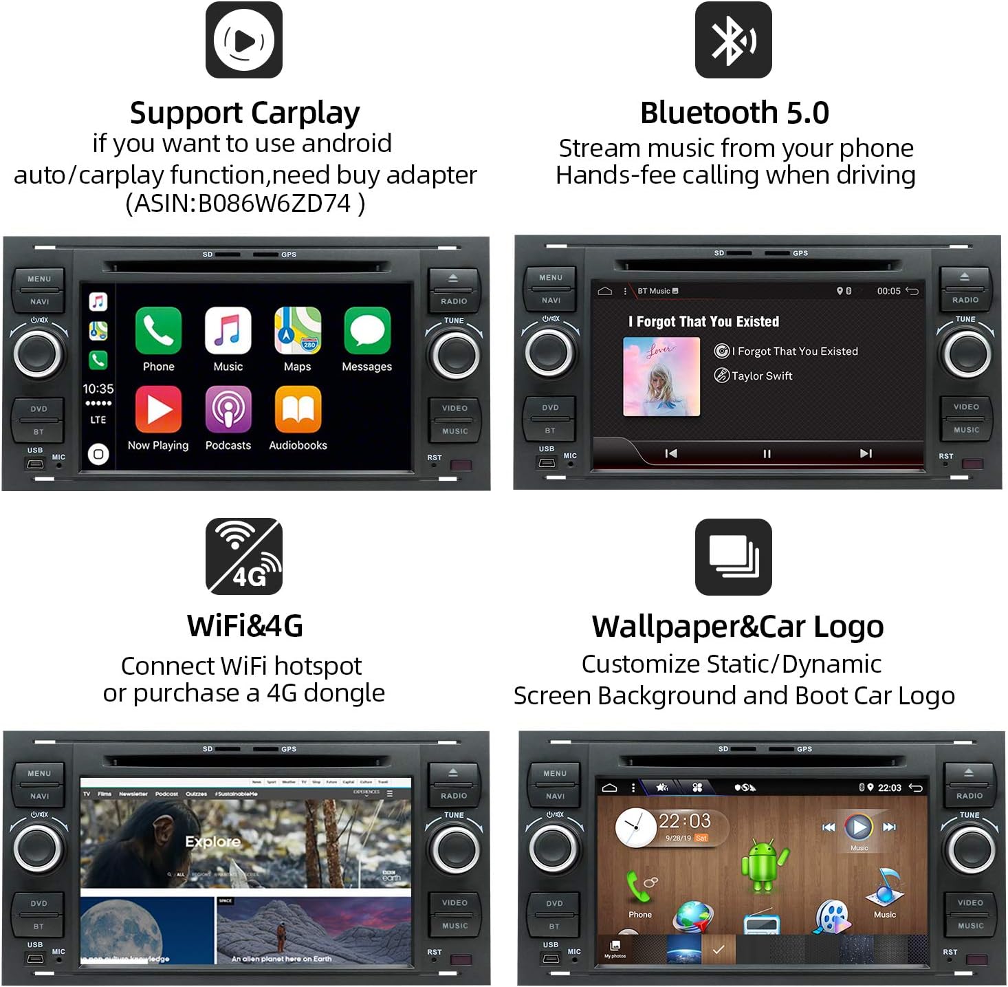 JOYX Autoradio Android 10 Doppio DIN per Ford - immagine 6