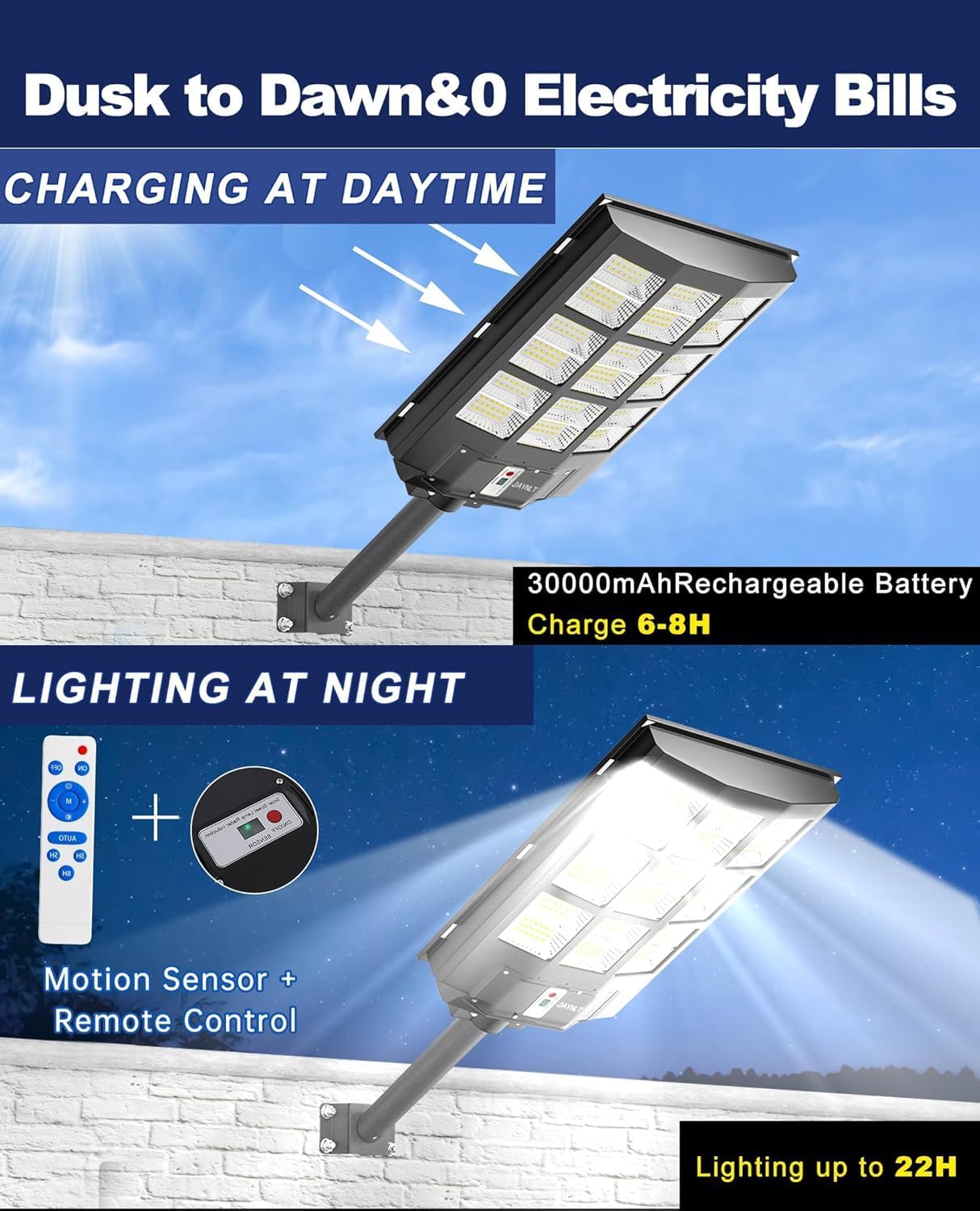 Jaynlt Lampione Solare Led Esterno 2500W 6500K - immagine 2