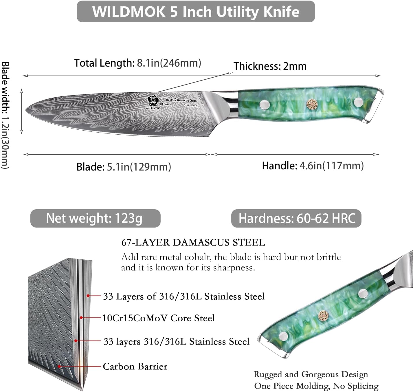 Wildmok Coltello Universale da Cucina Superscharfes 12cm - immagine 2