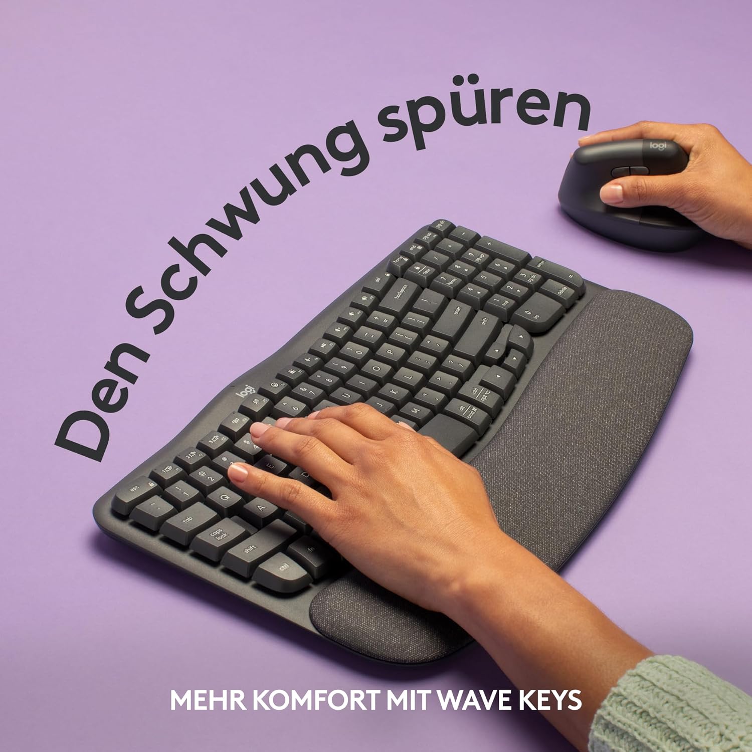 Logitech Wave Keys Tastiera Wireless Ergonomica, Grafite - immagine 2