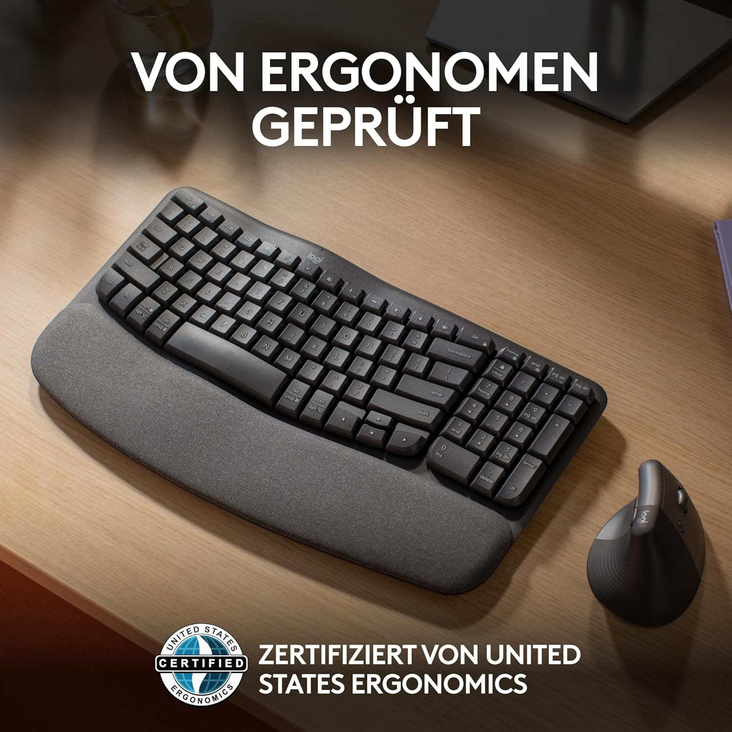 Logitech Wave Keys Tastiera Wireless Ergonomica, Grafite - immagine 5