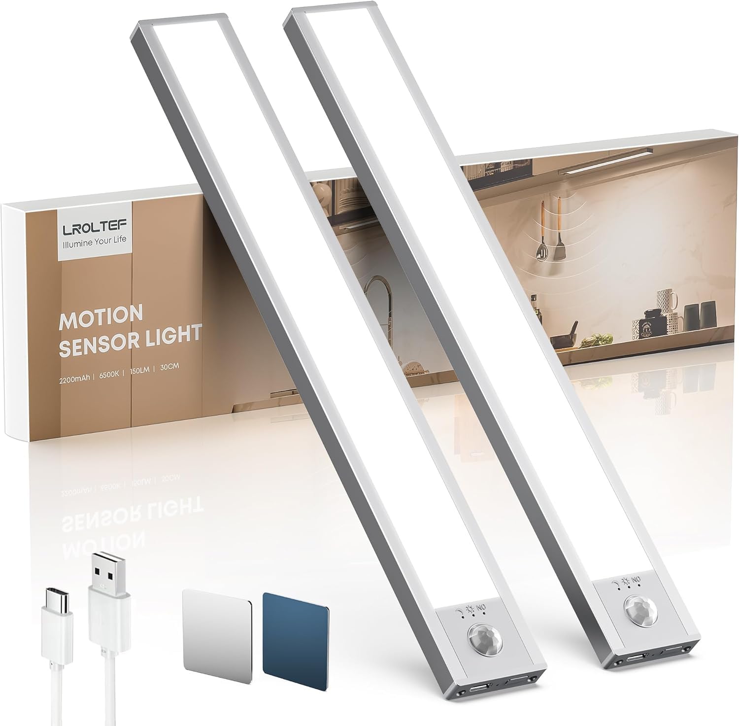 Luce LED Sottopensile Cucina 6500K 30CM - 2 Pezzi Argento