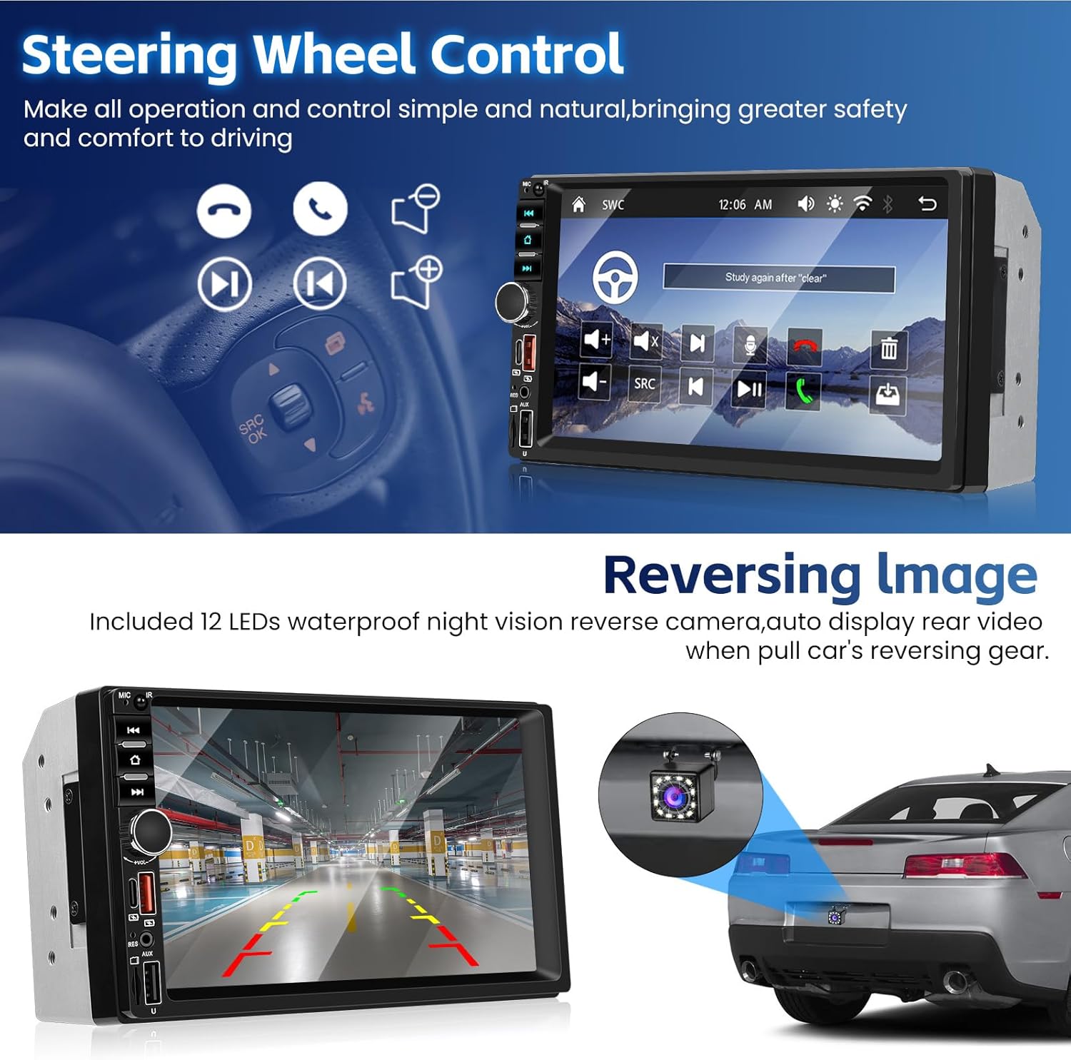 Autoradio 2 DIN Wireless CarPlay Android Auto 7 Pollici - immagine 5